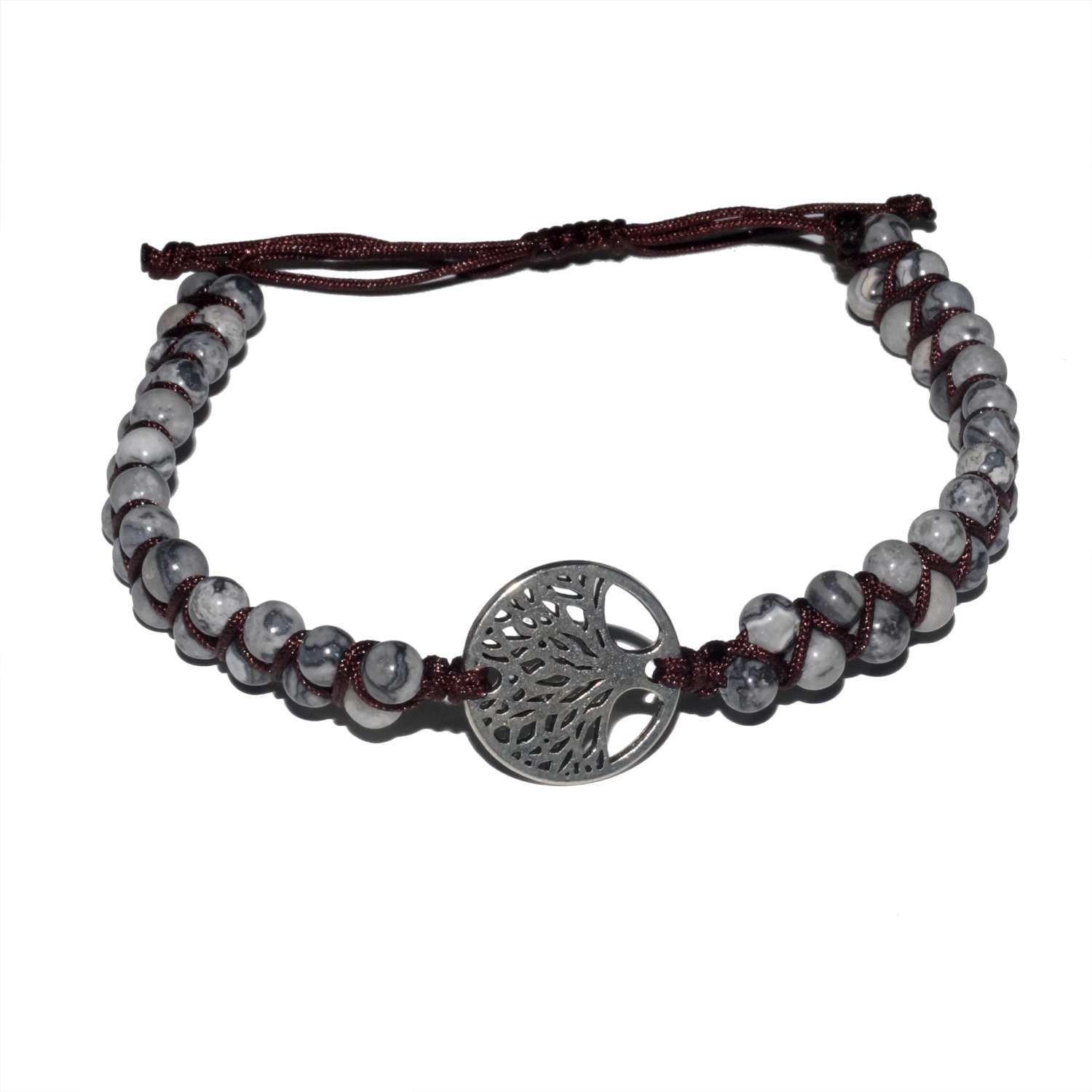 Pulsera Jaspe Gris - Dije plateado-0