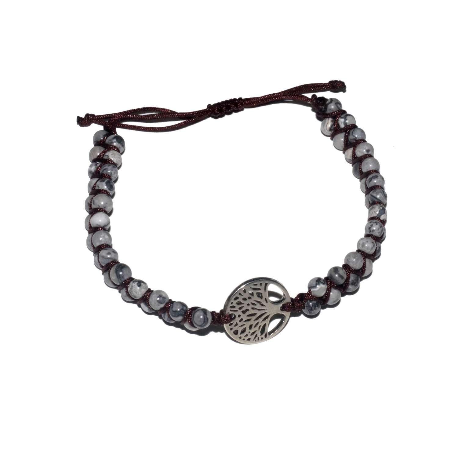 Pulsera Jaspe Gris - Dije plateado-1