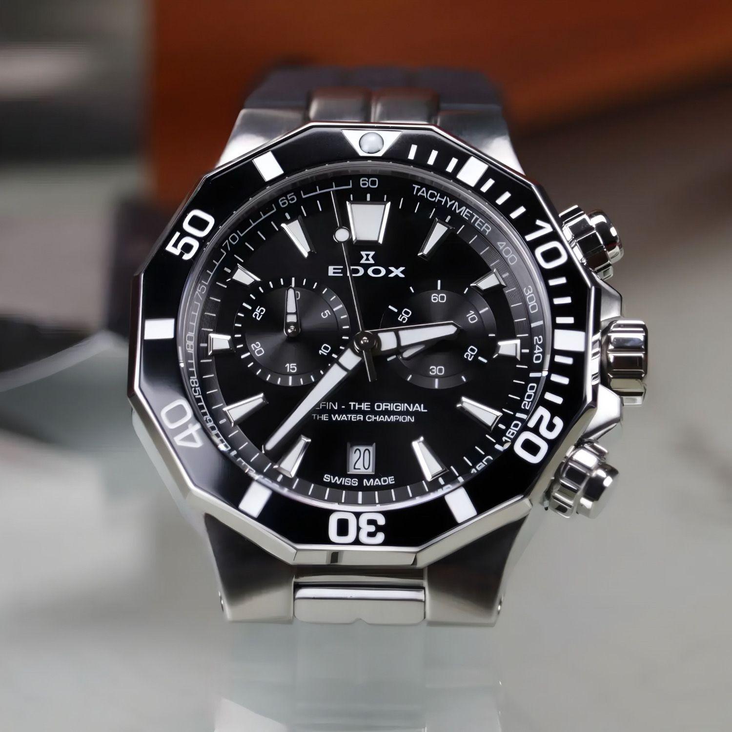 Reloj Edox Delfin The Original Chronograph Pulsera Negra Hombre-2