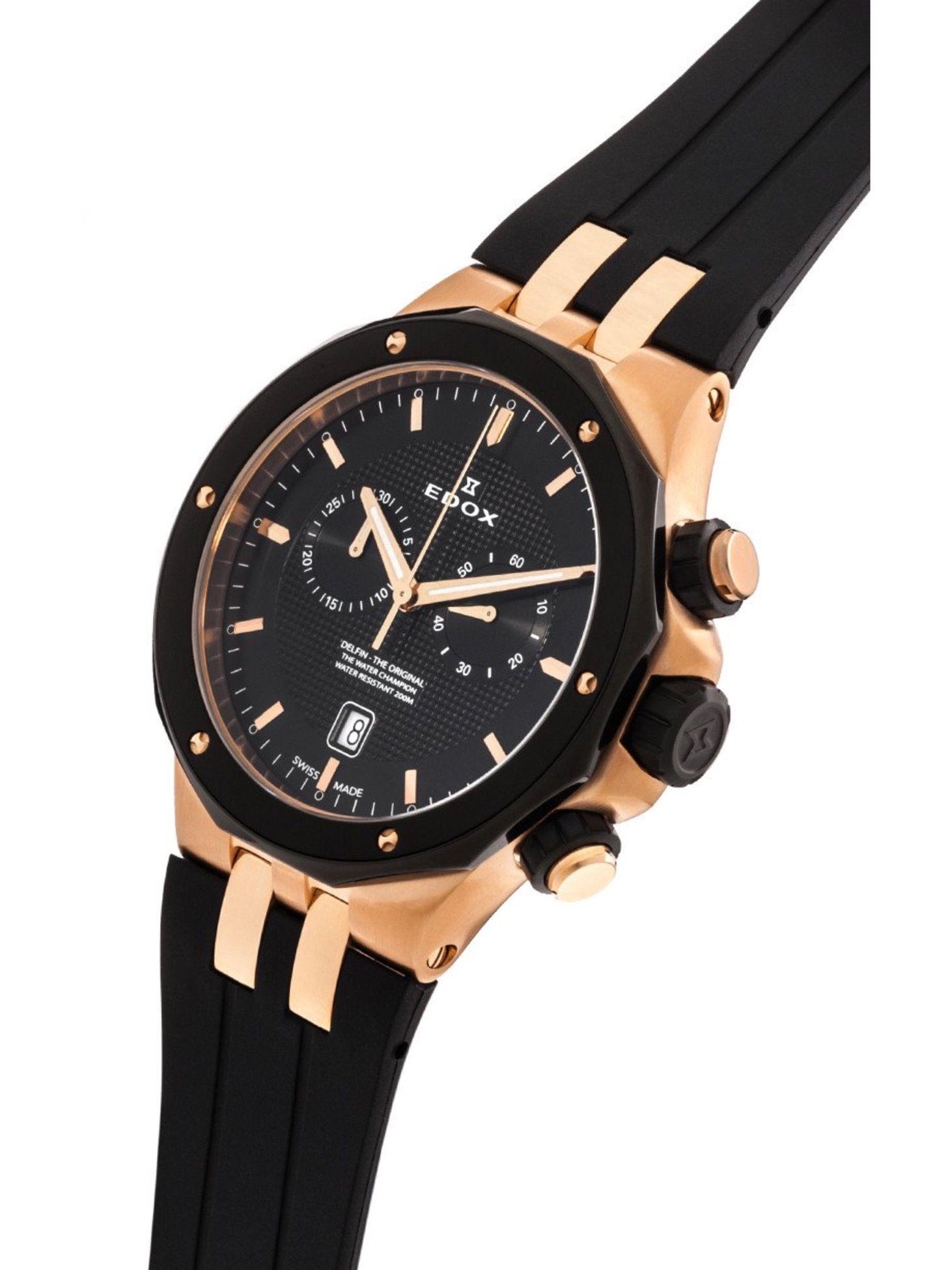 Reloj Edox Black and Rose Gold Chronograph Hombre 43mm-2