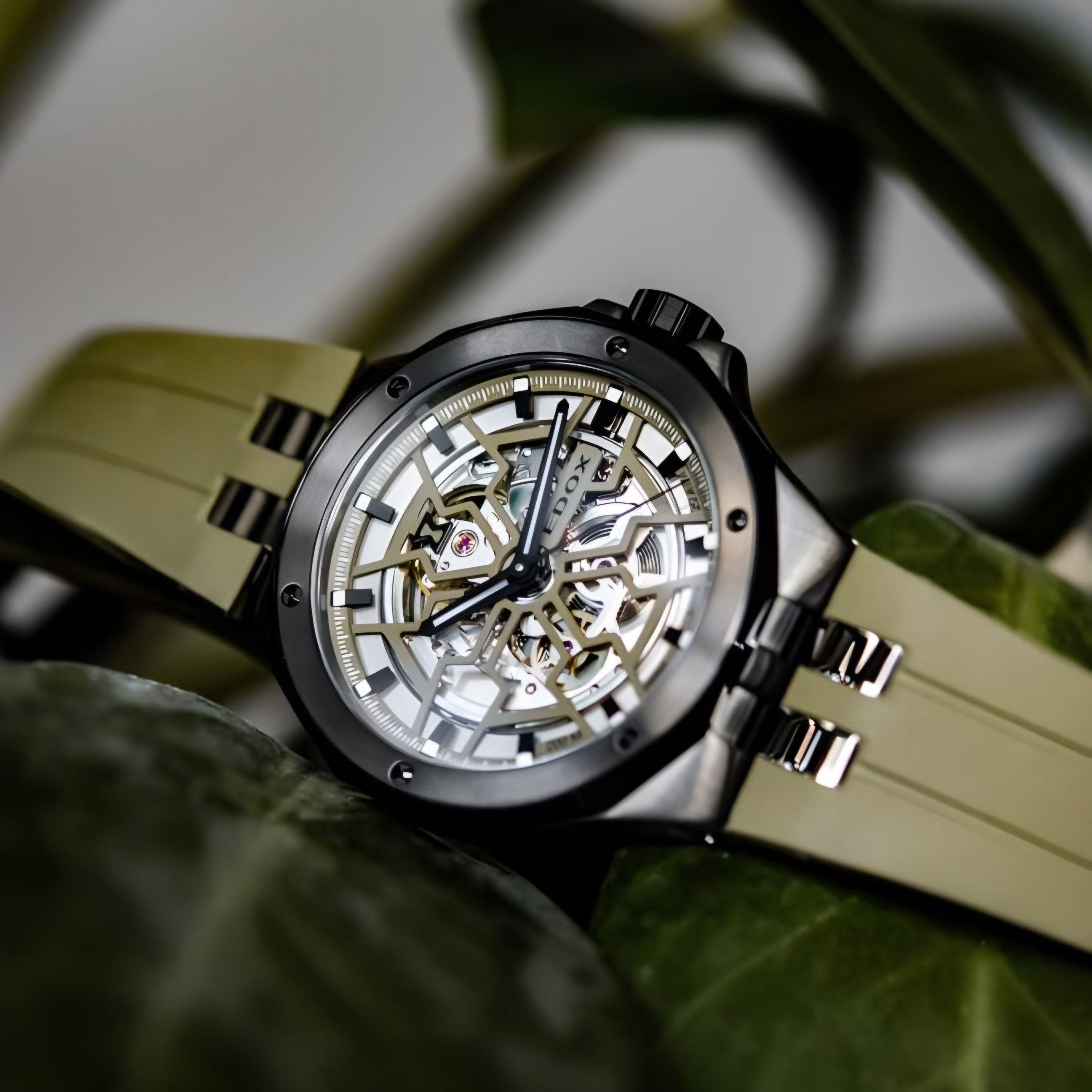 Reloj Edox Green Skeleton Dial Automatic Hombre -2