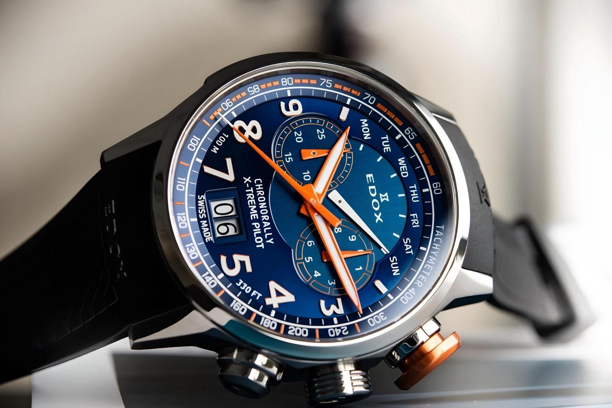 Reloj Edox Chronorally Chronograph Hombre Esfera Azul-3
