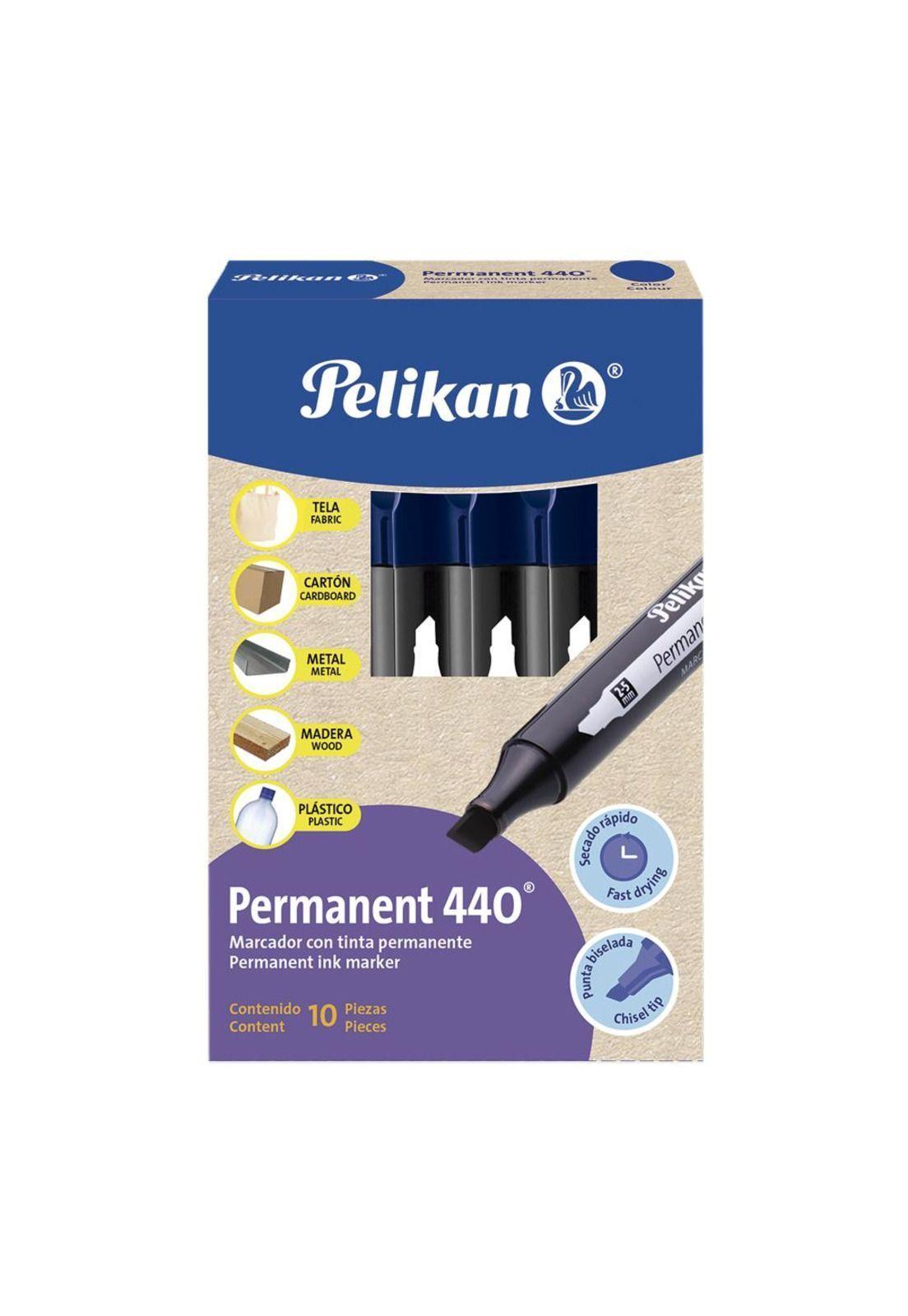 Pack 10 Plumón / Marcador Azul Permanente Punta Biselada 440 Pelikan-0