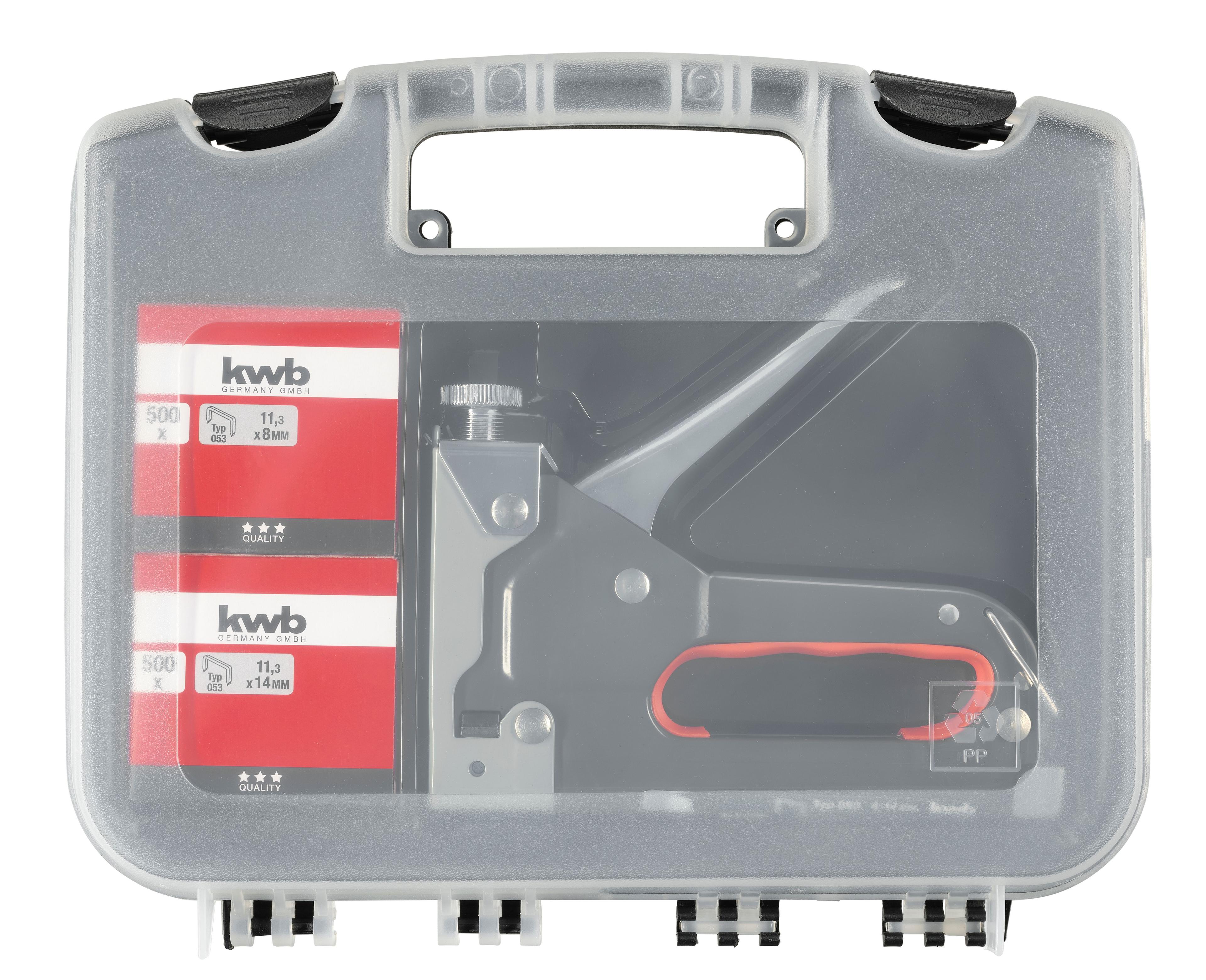 Set Grapadora Manual Tack 140 KWB + grapas 8mm y 14mm-0