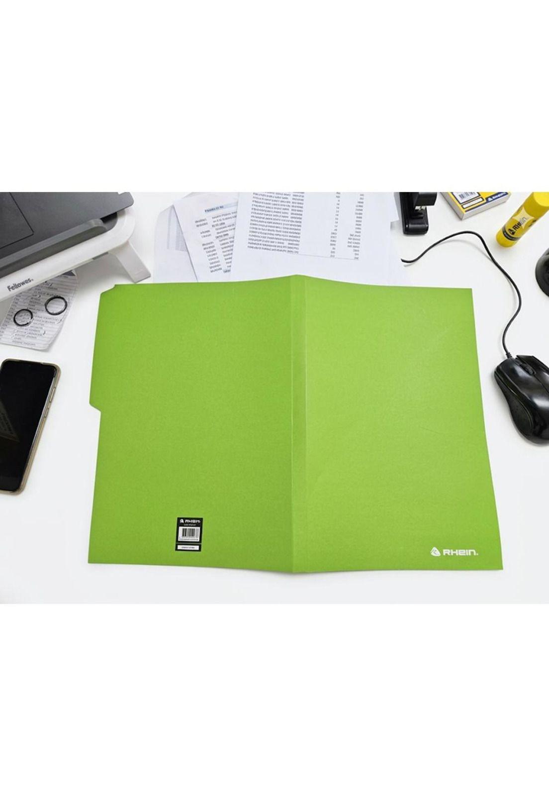 Pack 100 Carpetas Cartulina Oficio Verde Sin Bolsillo Rhein-3