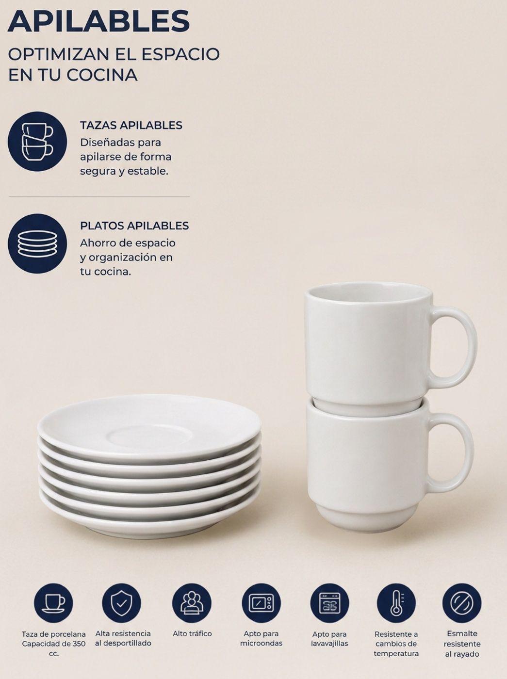 Set 6 Tazas De Porcelana 350cc Wellington Con Platillos-4