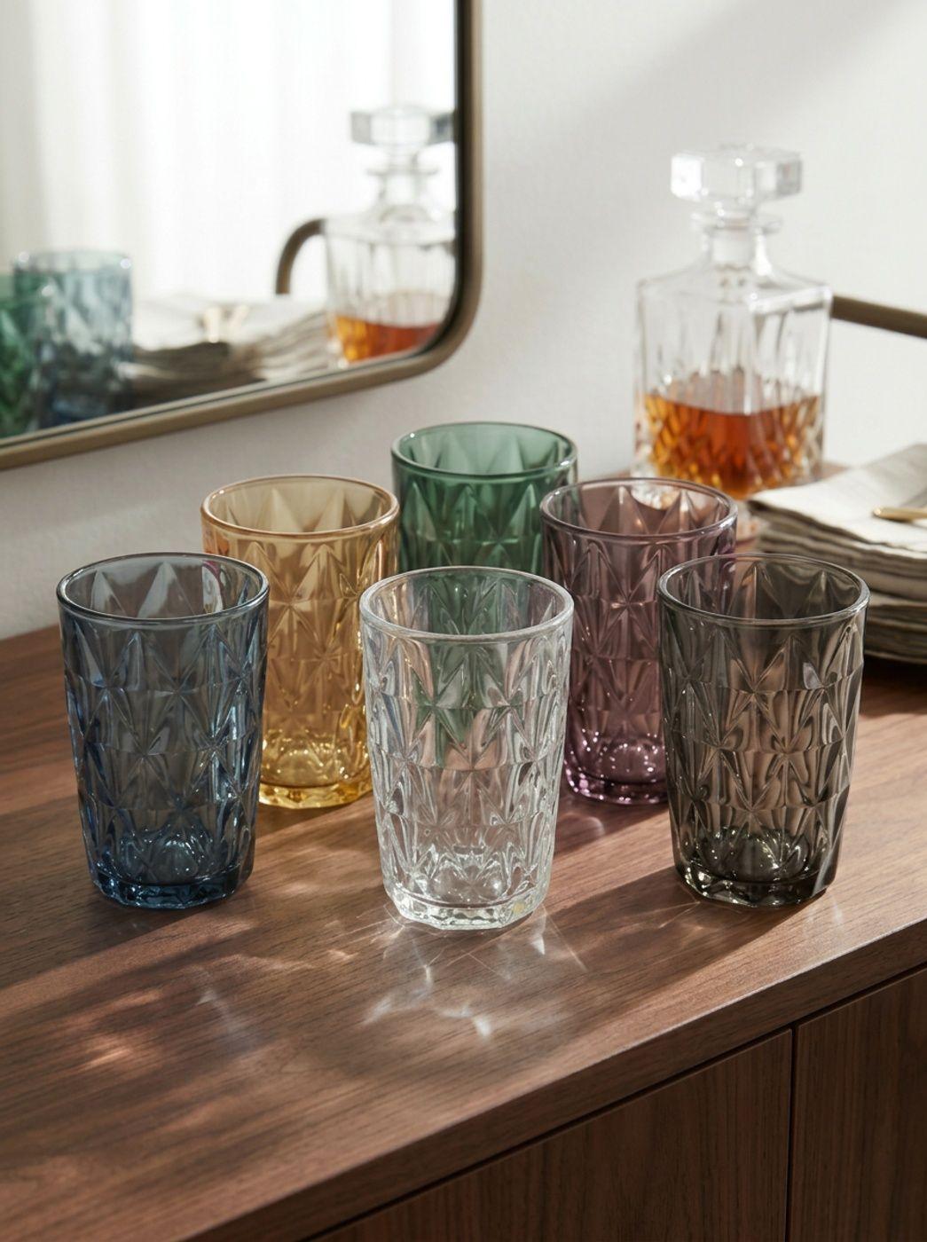 Juego De 6 Vasos De Vidrio De Colores Surtidos De 400ml-1
