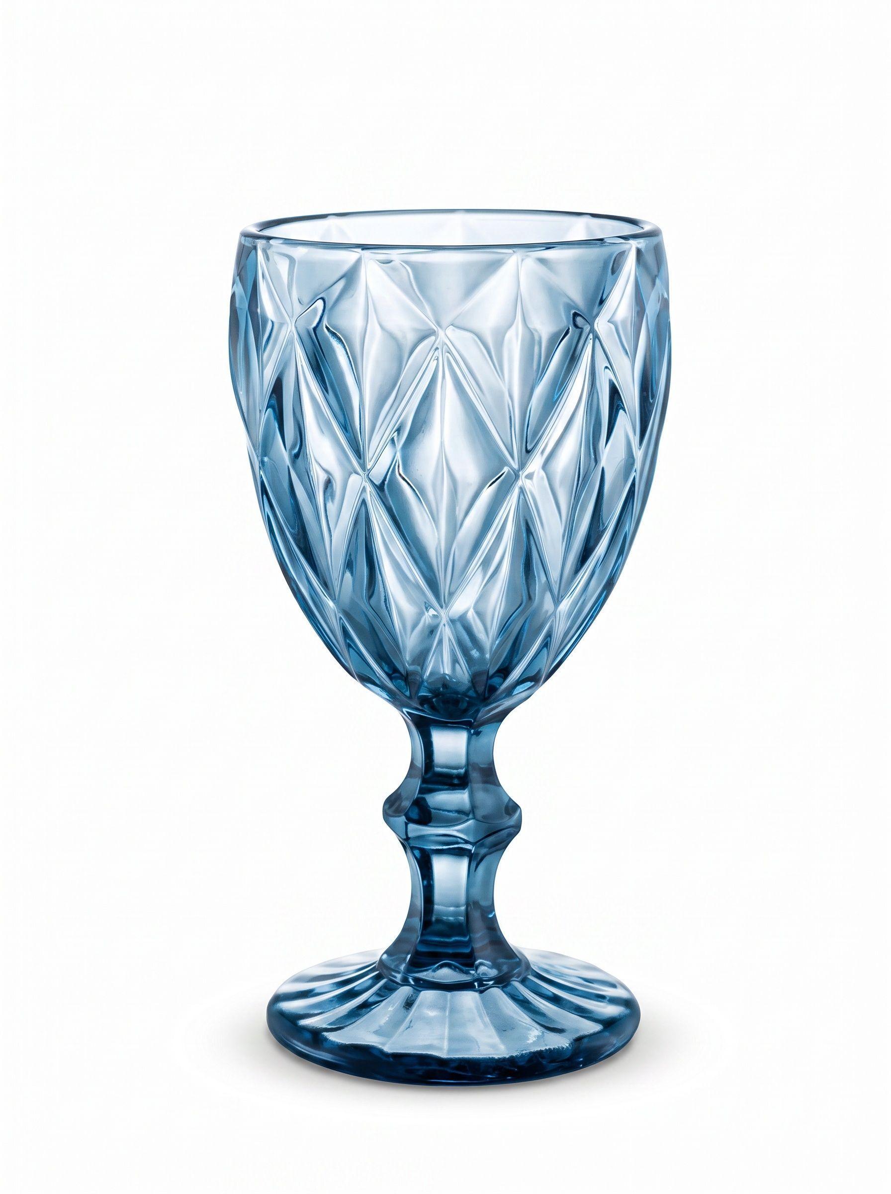 Set de 6 Copas Labradas de Vidrio 300ml Azul-1
