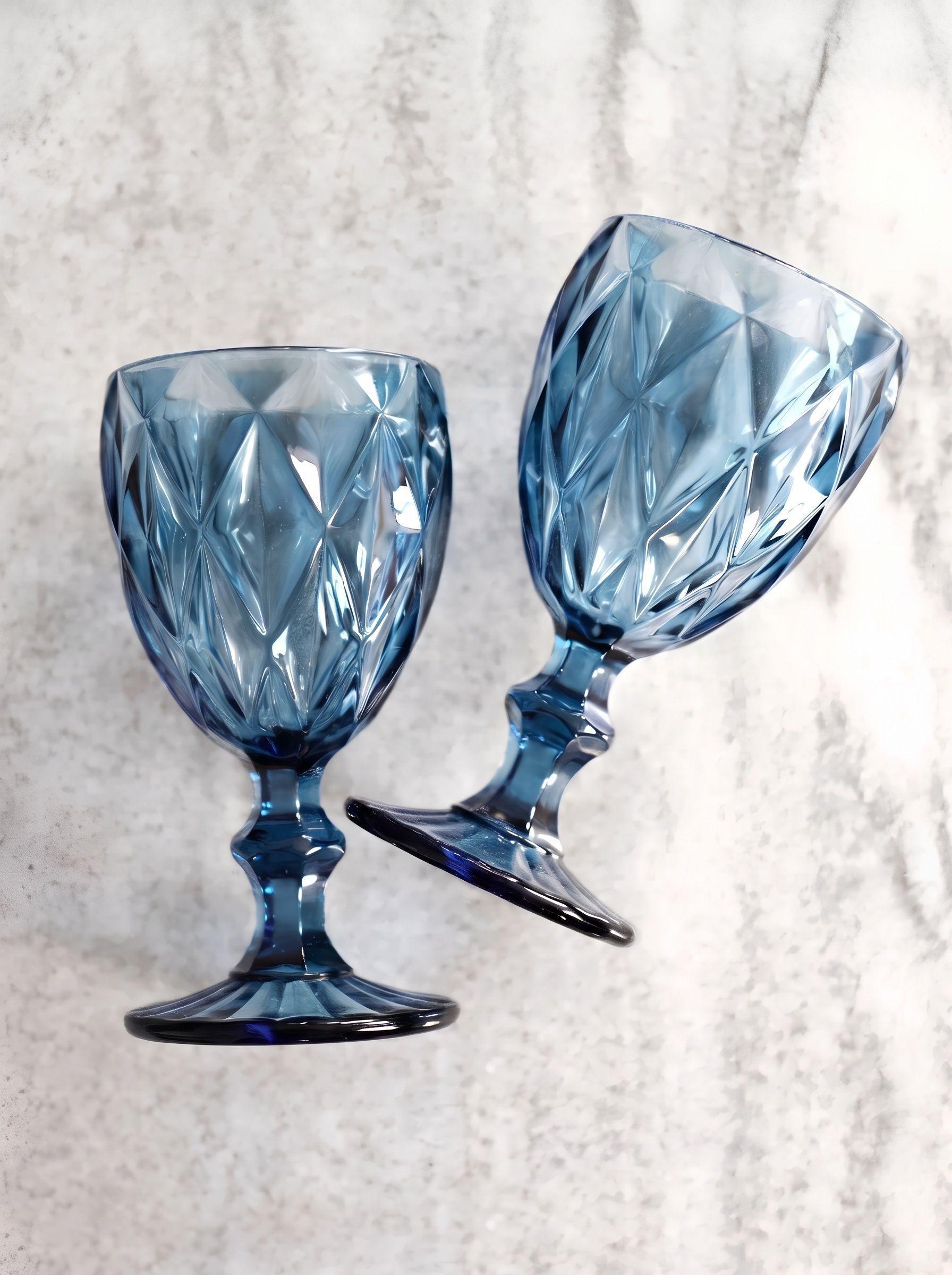 Set de 6 Copas Labradas de Vidrio 300ml Azul-2