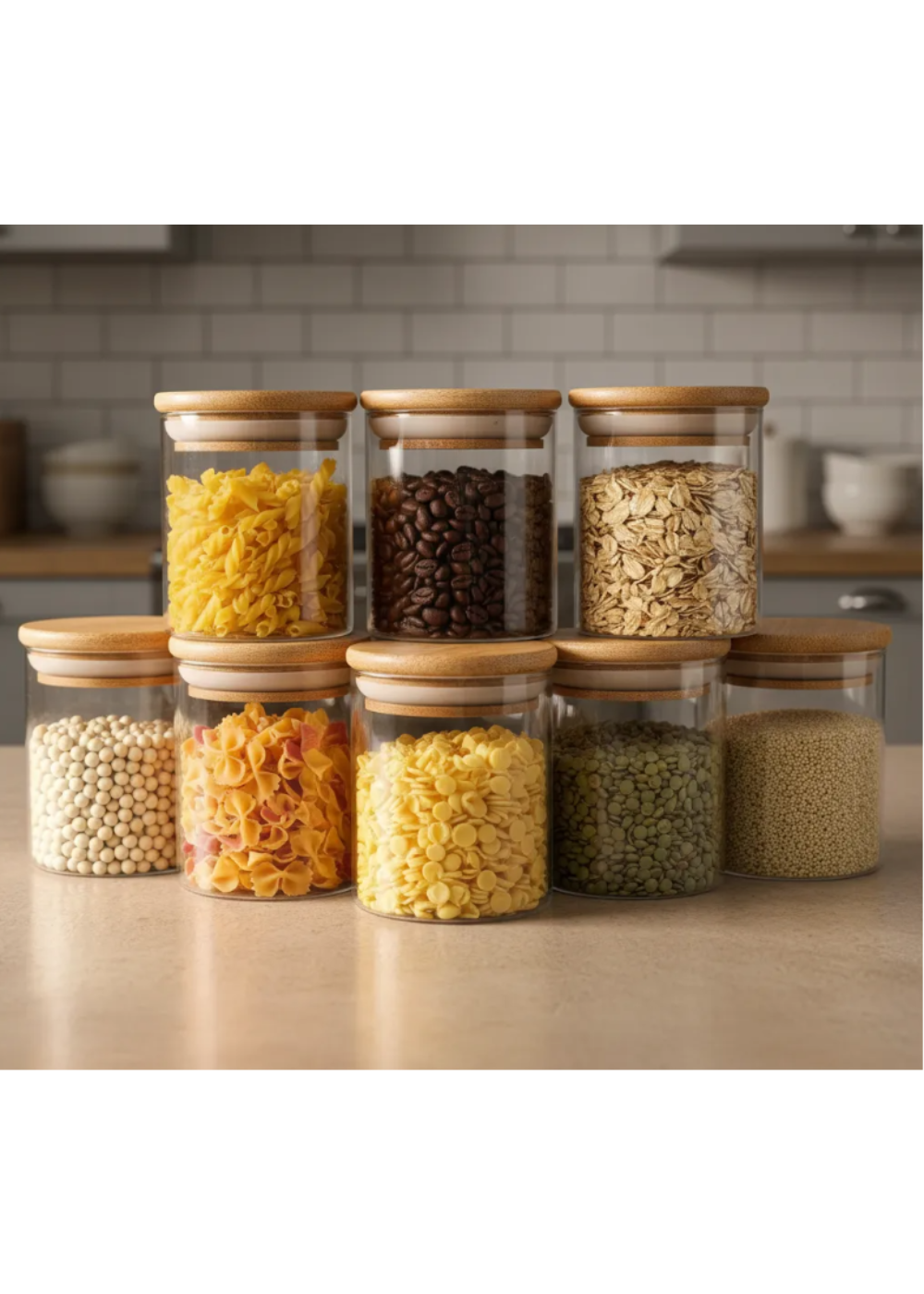 Set de 3 Frascos Hermeticos de Vidrio con Tapa de Bambu de 380ml-2