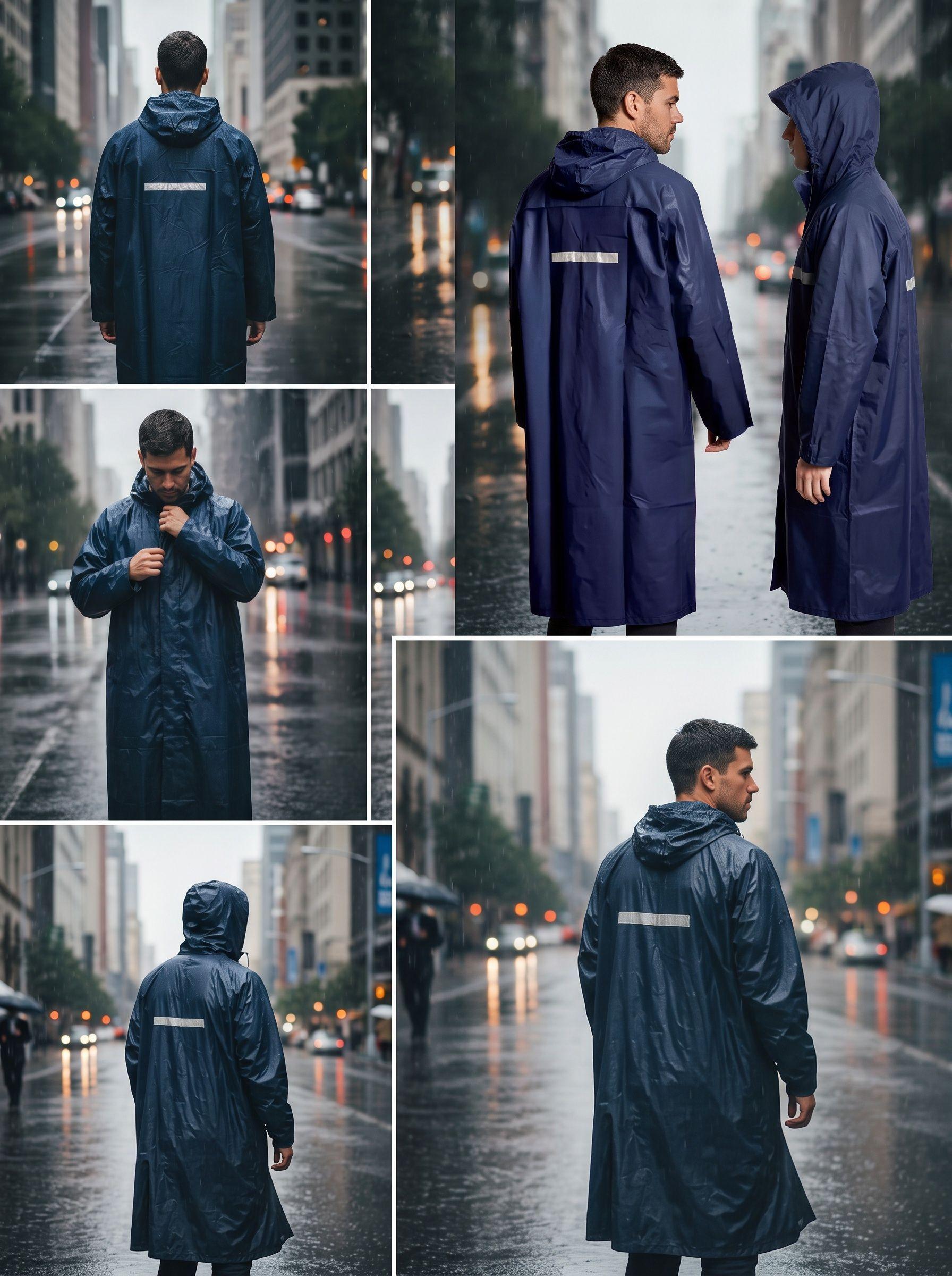 Capa Impermeable de Lluvia Larga con Cinta Reflectante Unisex-2