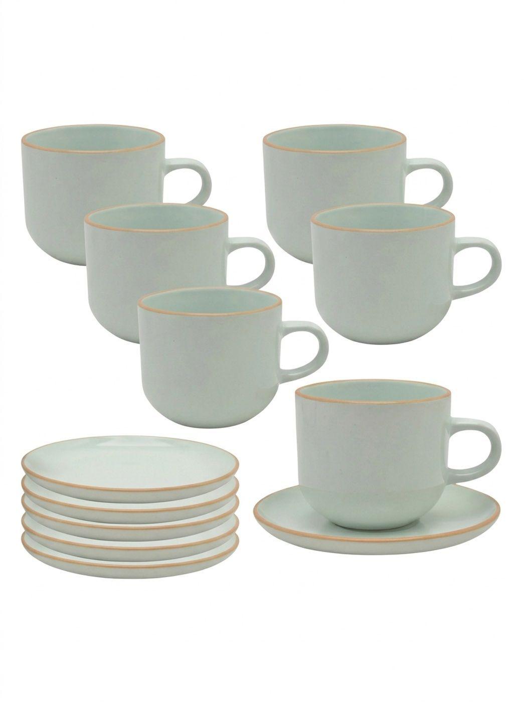Set 6 Tazas 6 Platos Te o Cafe Ceramica 350 ML Amalfi-0