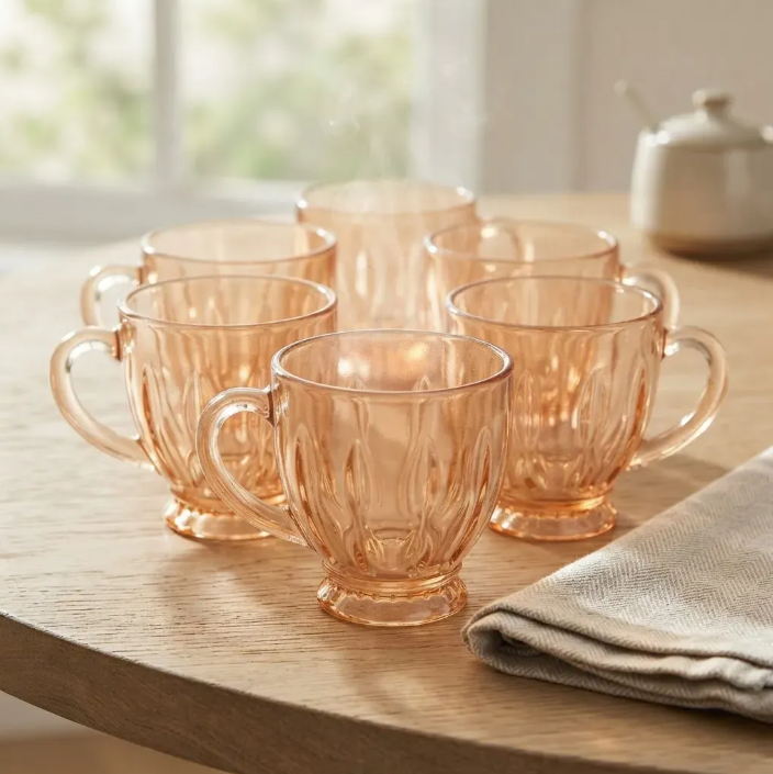 6 Tazas Peque as Para Cafe 180ml Vidrio Doradas-5