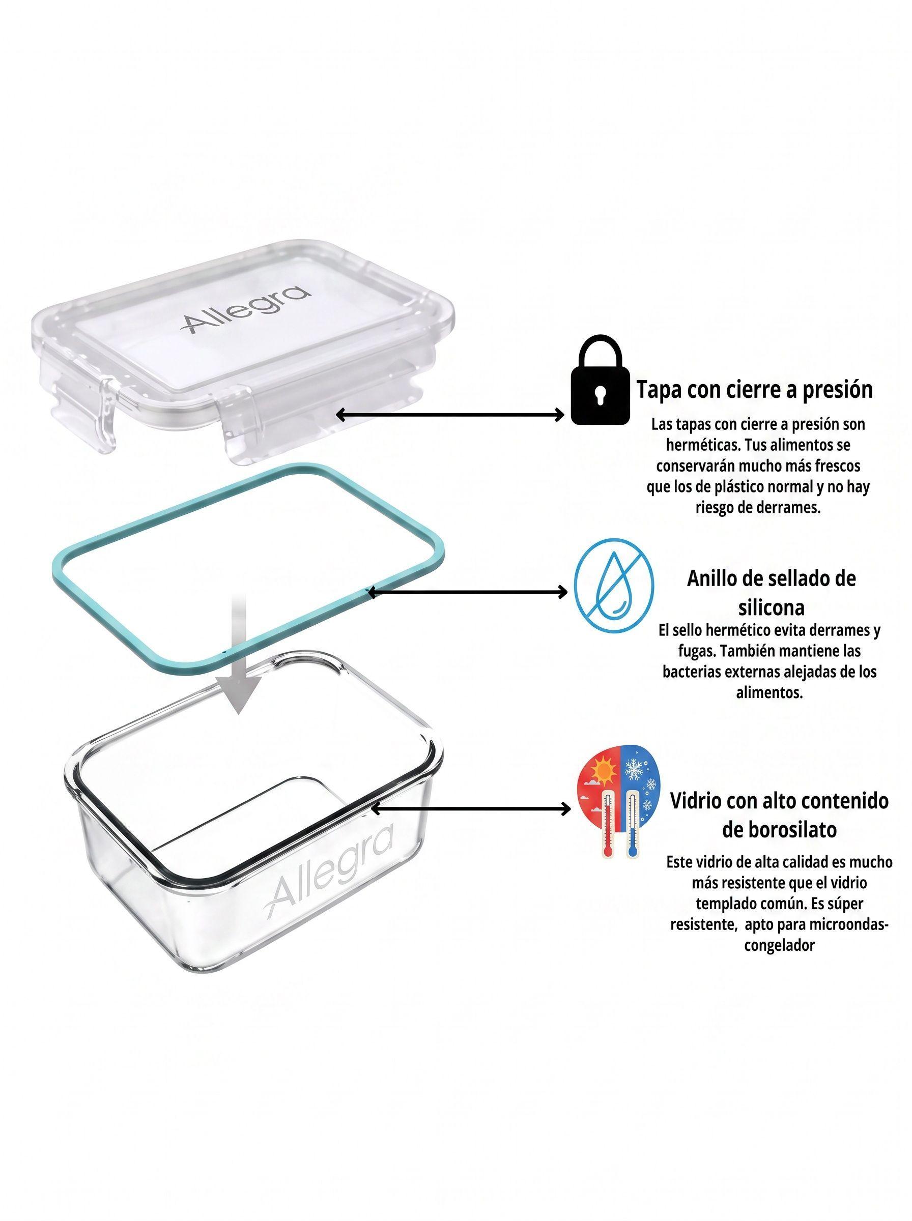 Pack 6 Taper De Vidrio Contenedor Hermetico 600ml-2