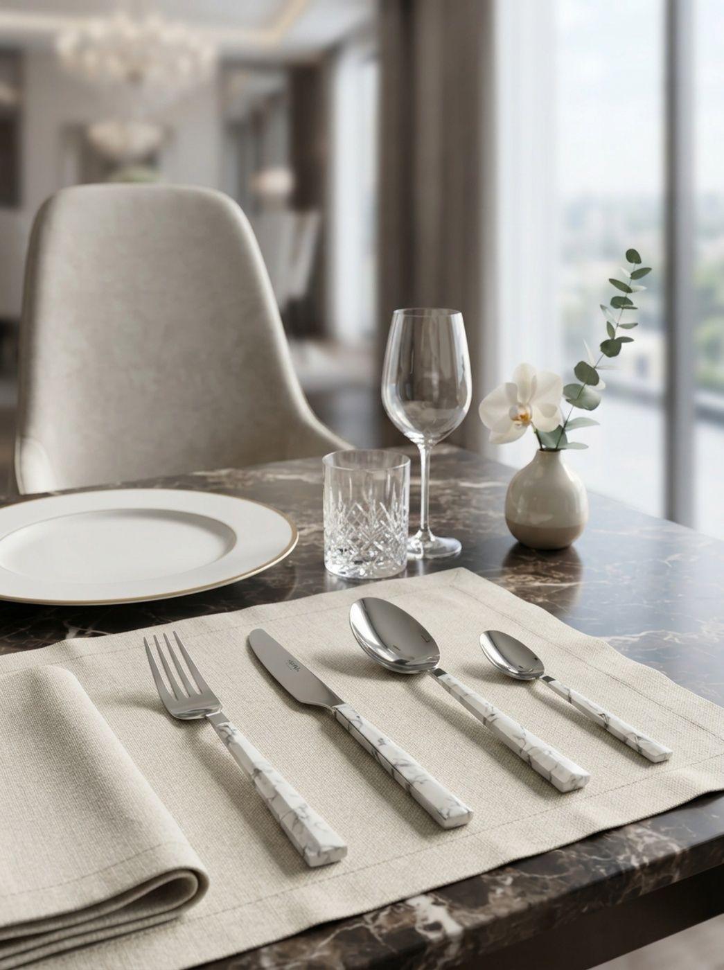 Set Cubiertos Elegantes De 24 Piezas Krons Estilo Marmol moderno-0