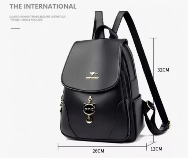 Mochila Urbana Cuero Mujer 15l Color Negro Serie CAT-0