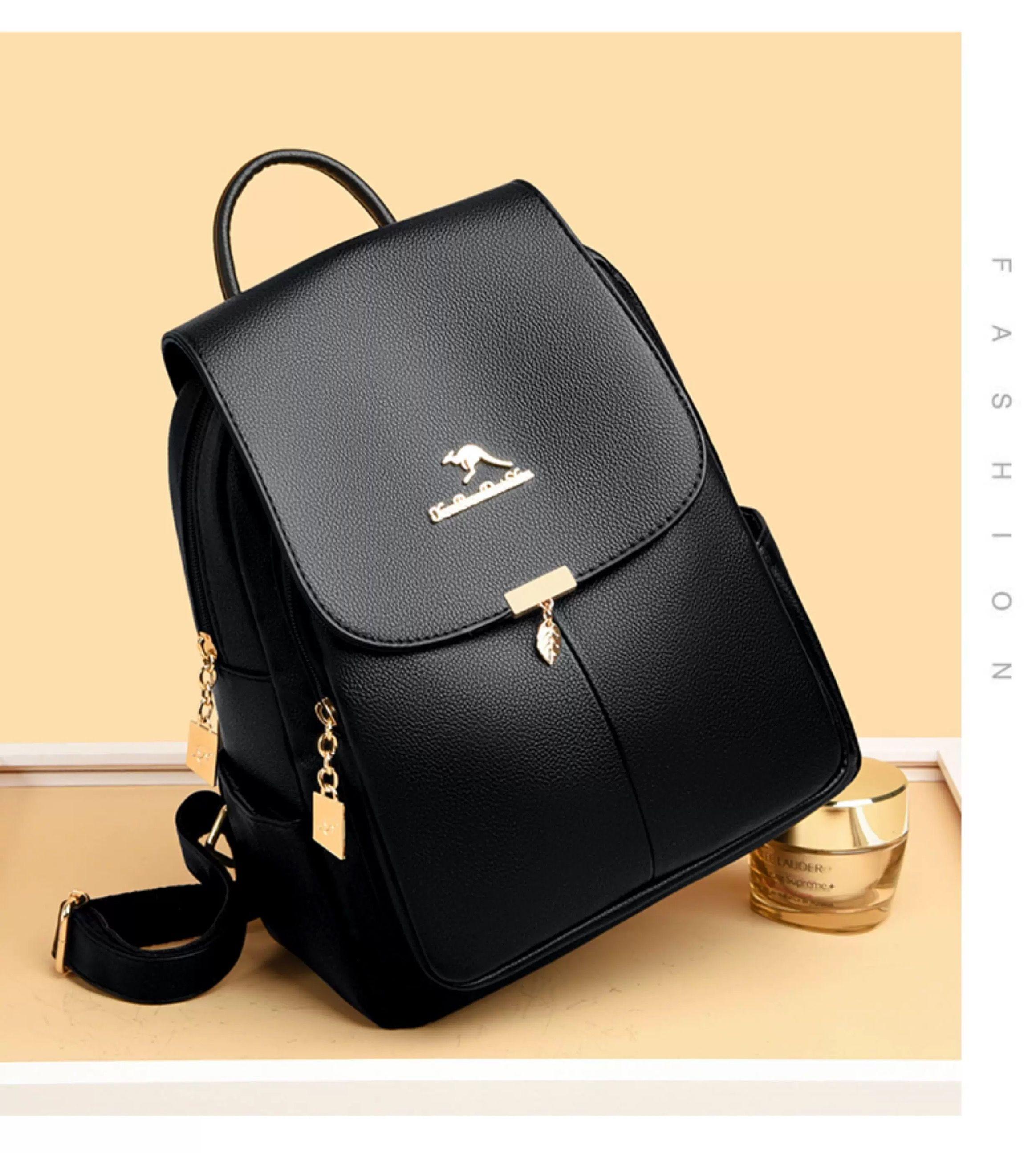 Mochila Urbana Cuerina Mujer 15l Color Negro Leaf Series 6761-3