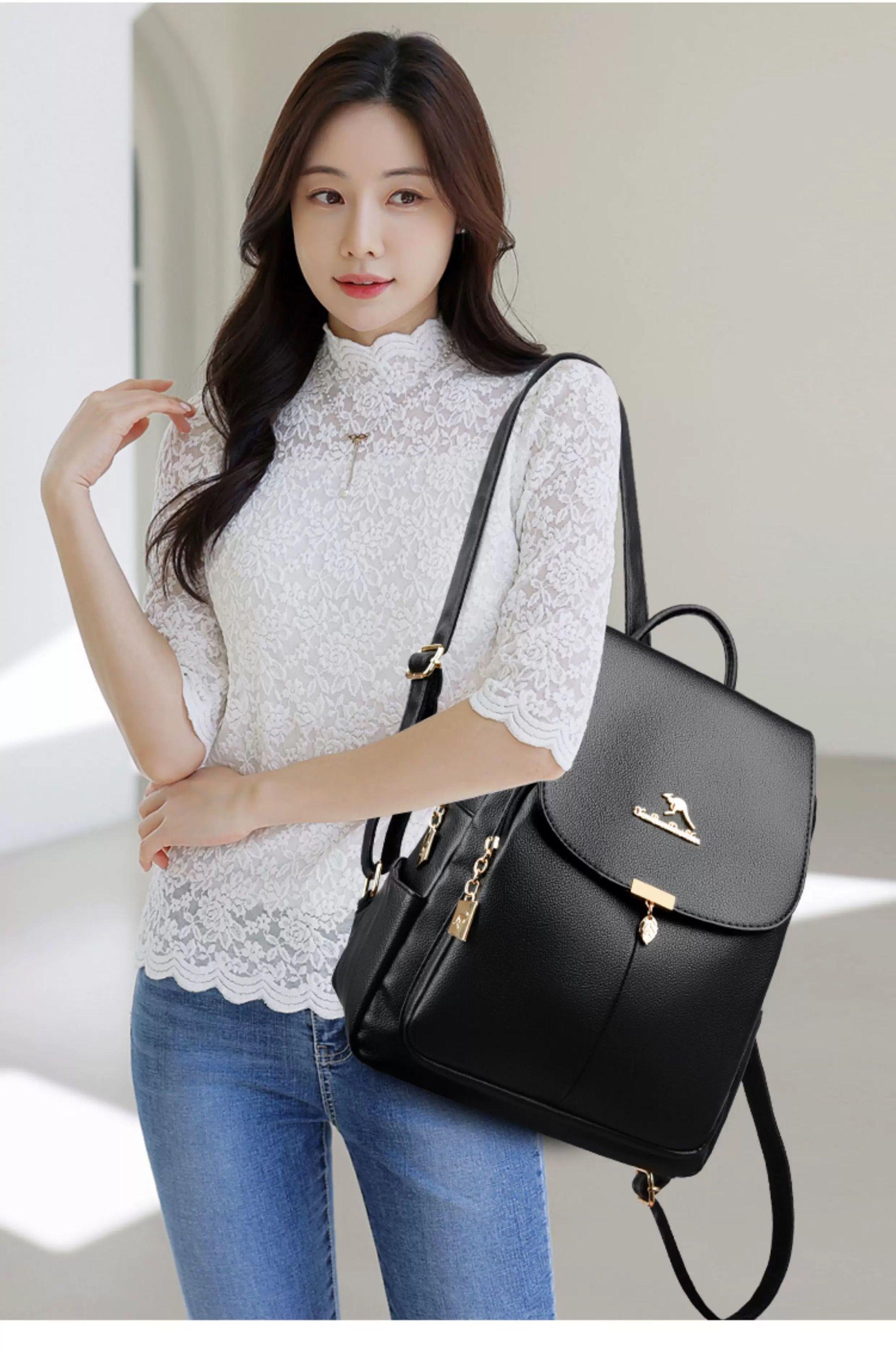 Mochila Urbana Cuerina Mujer 15l Color Negro Leaf Series 6761-4