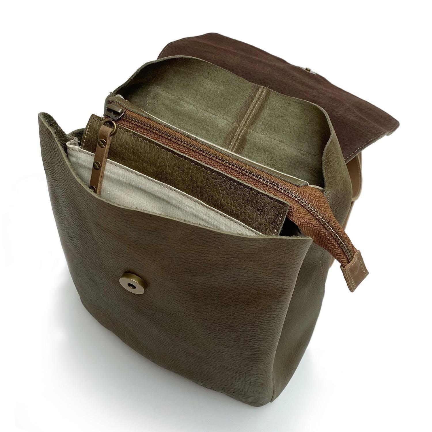 Mochila de cuero modelo ELENA Oliva-3