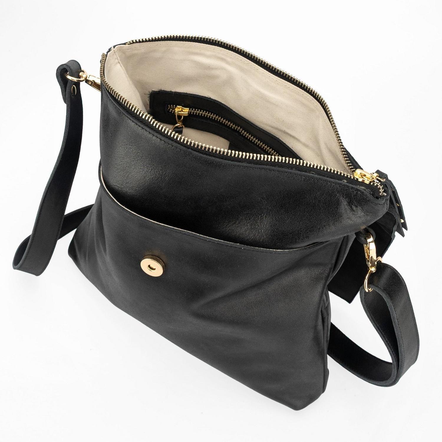 Bandolera de cuero modelo PAZ negro-3