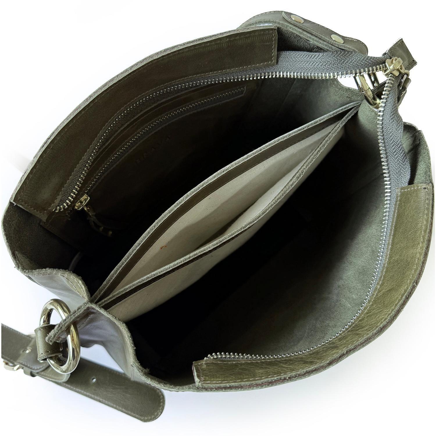 Bandolera de cuero modelo AMELIA Oliva-3