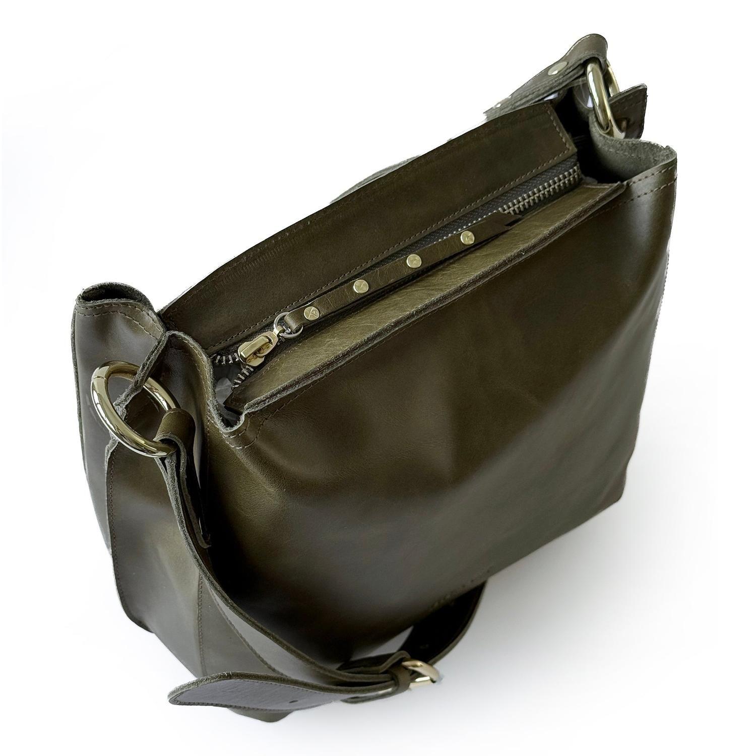 Bandolera de cuero modelo AMELIA Oliva-4