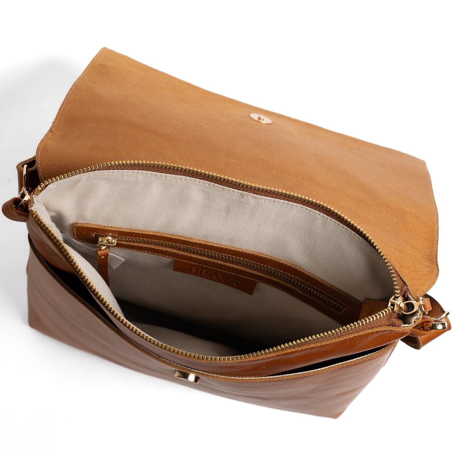 Bandolera de cuero modelo PAZ tostado-2