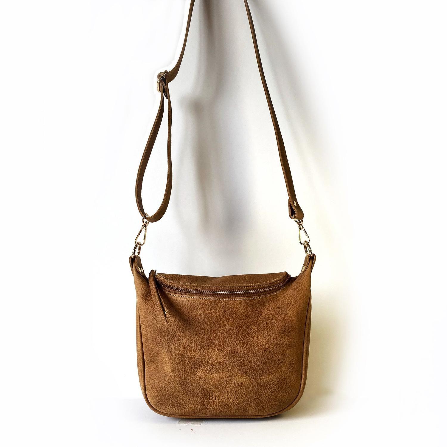Bandolera de cuero modelo FELICIA Tostado-3