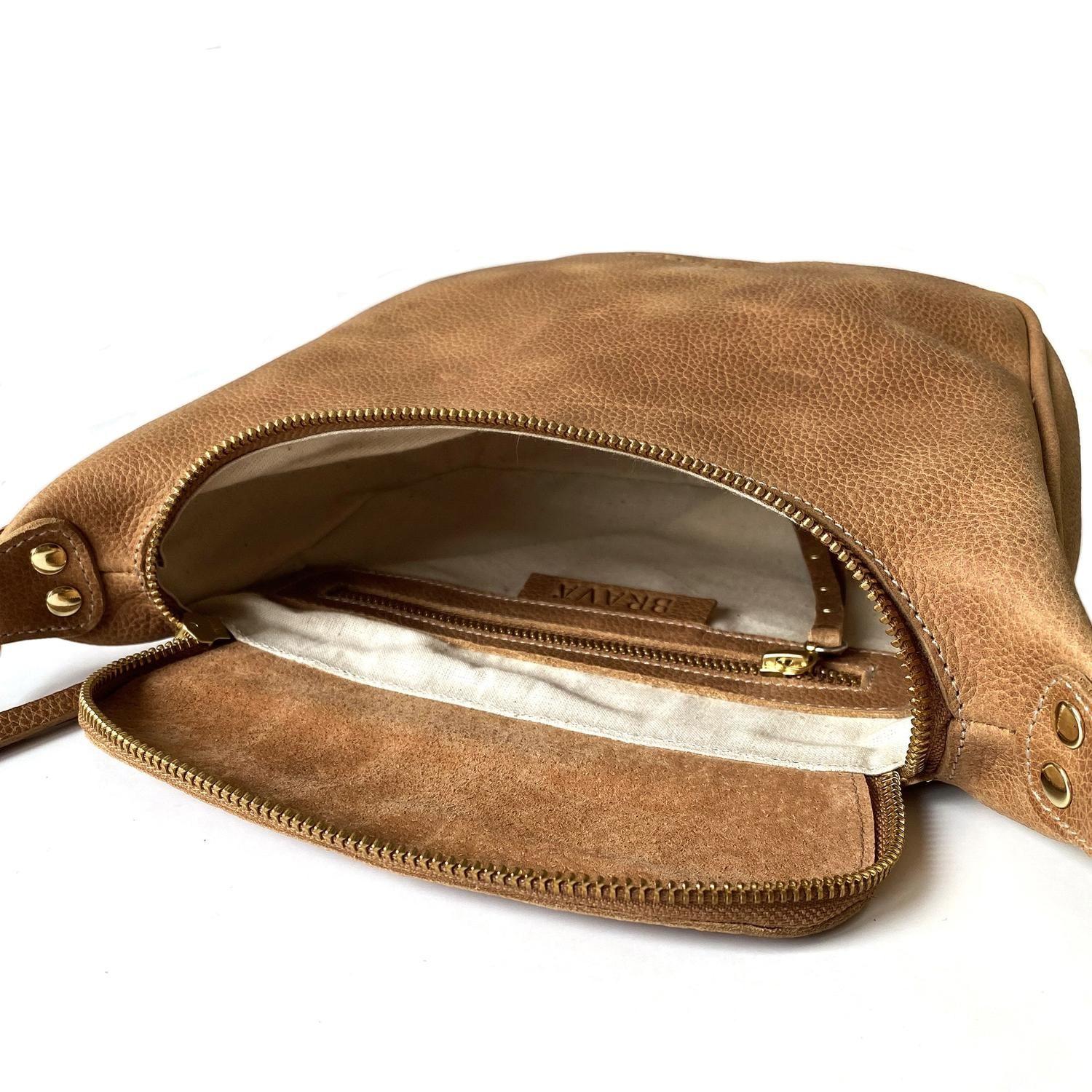 Bandolera de cuero modelo FELICIA Tostado-4