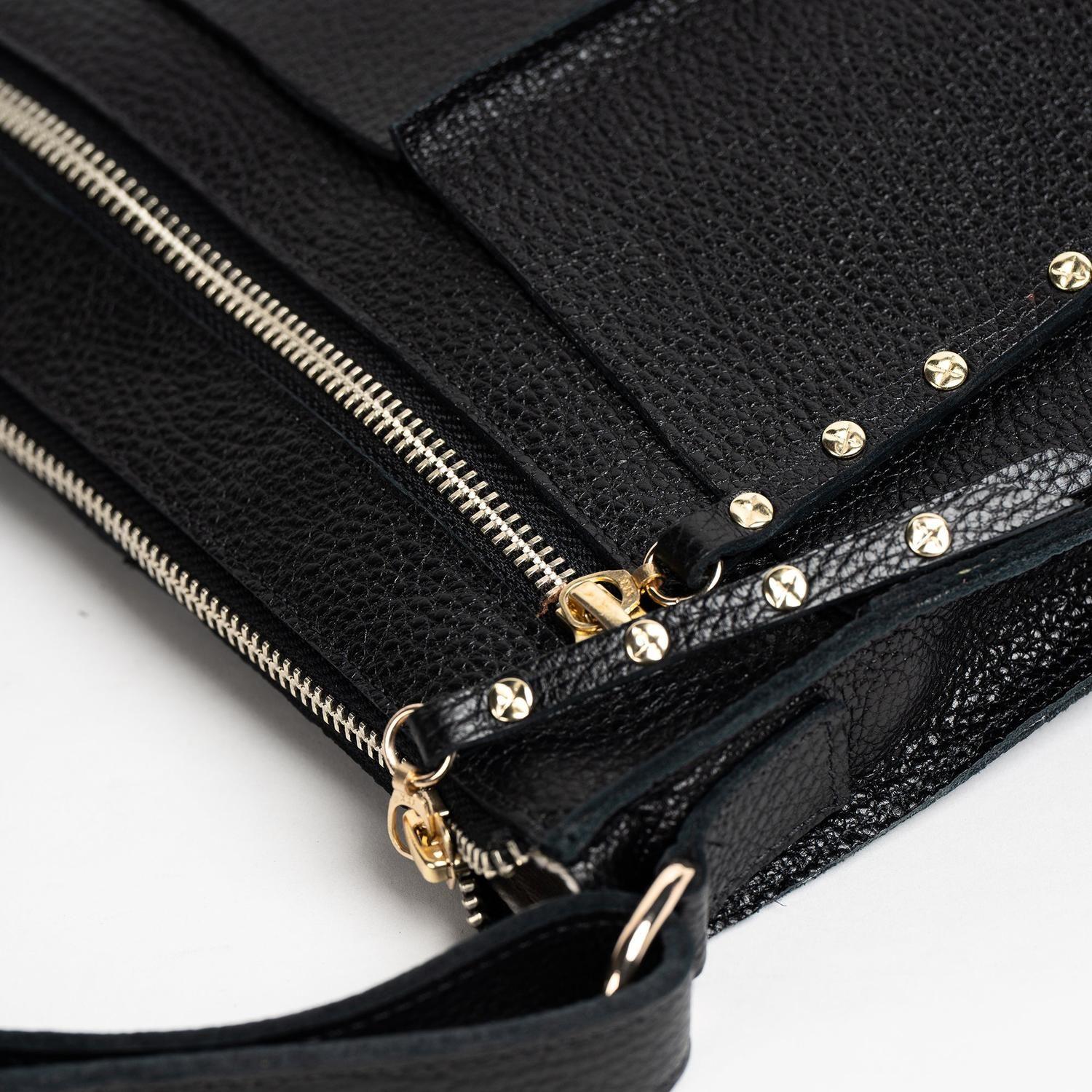 Bandolera de cuero modelo SOL negro-4