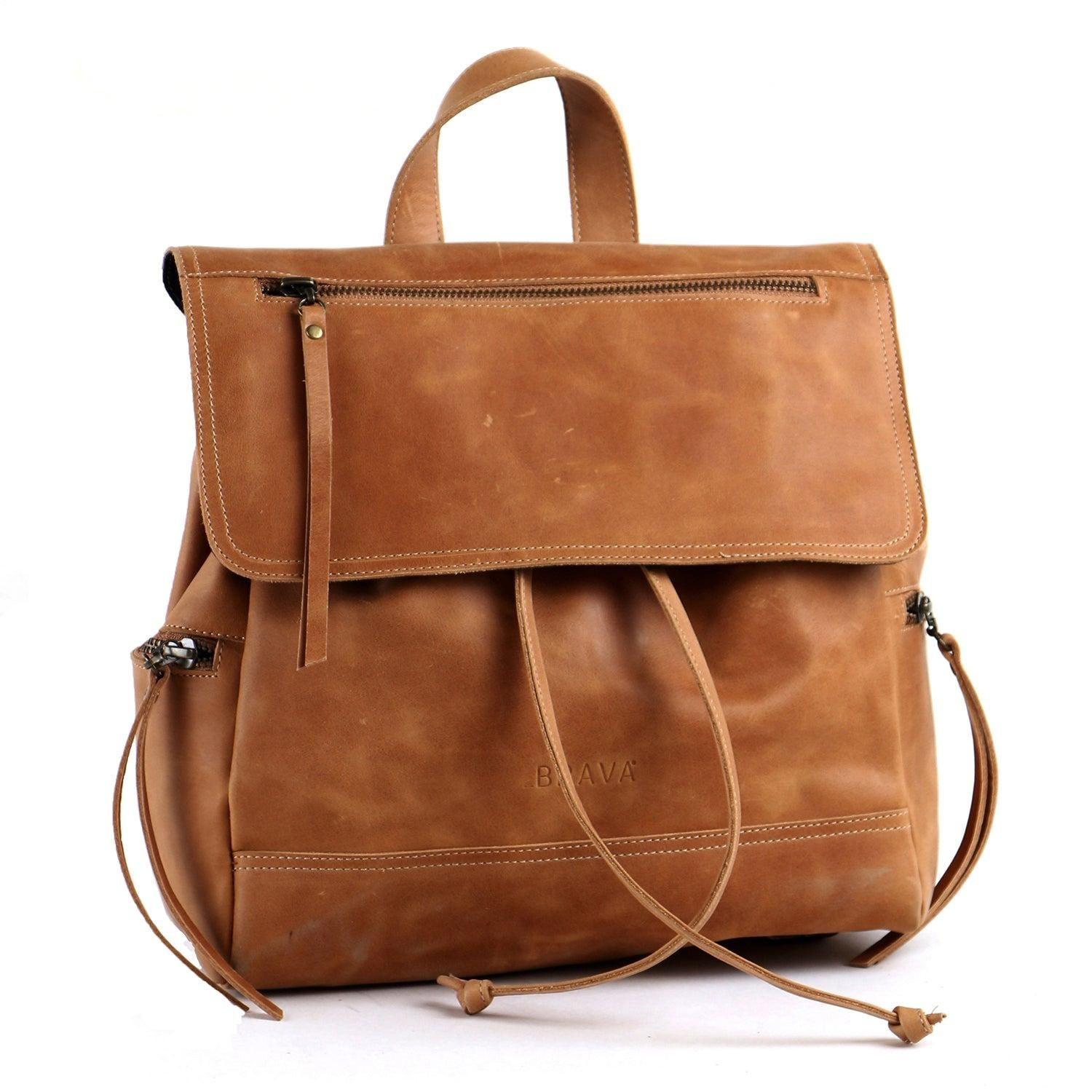 Mochila de cuero modelo EVA Tostado-0