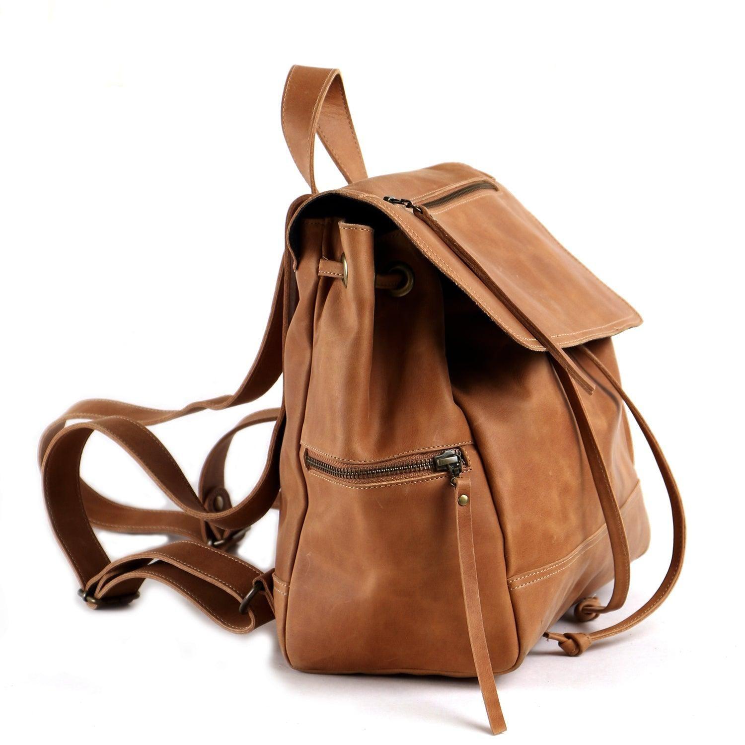 Mochila de cuero modelo EVA Tostado-1