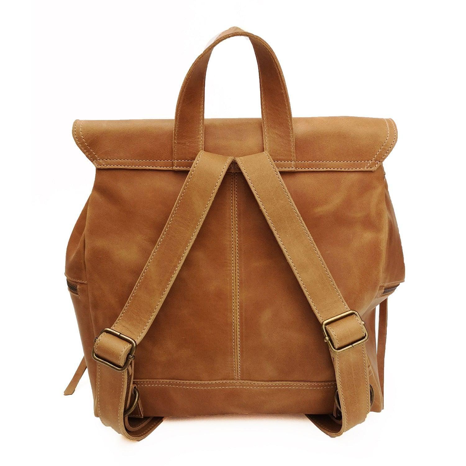 Mochila de cuero modelo EVA Tostado-2