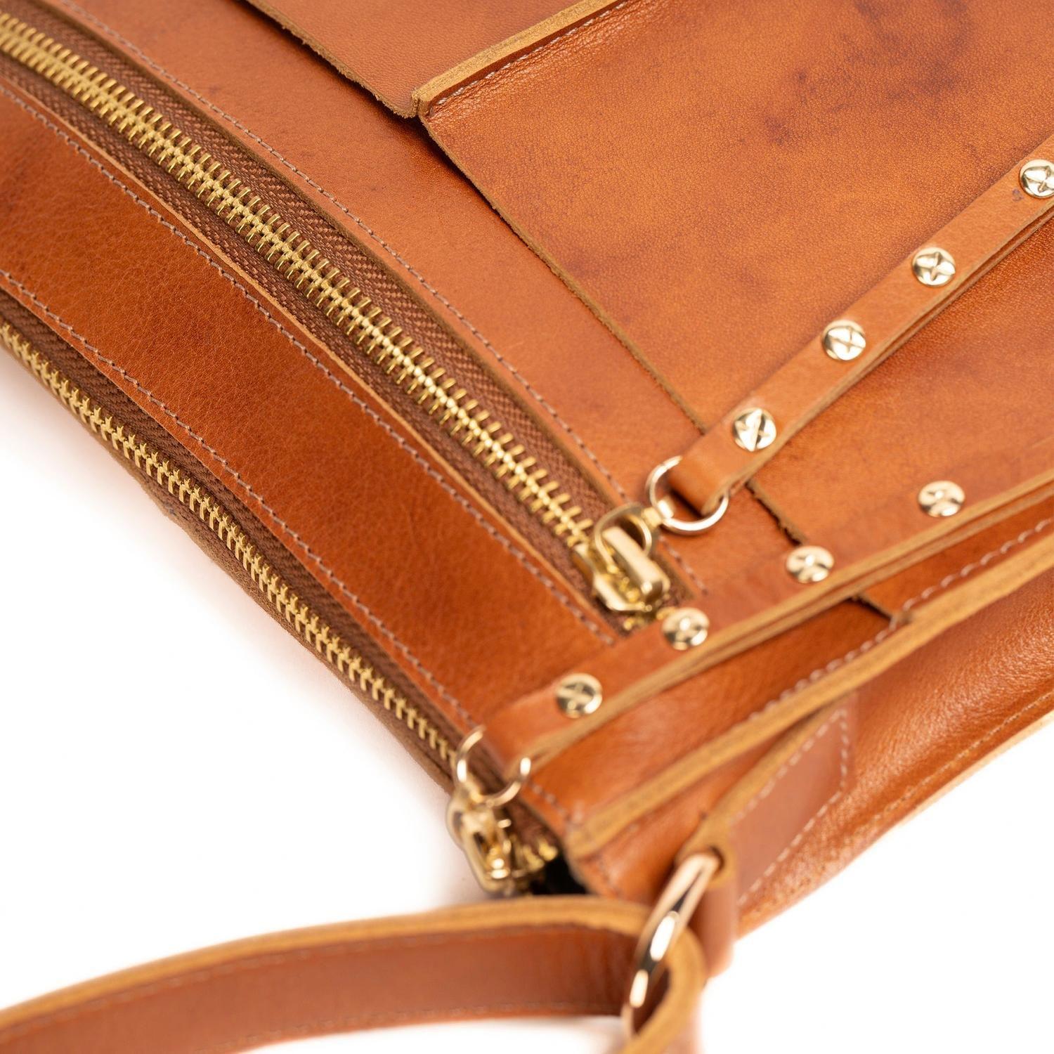 Bandolera de cuero modelo SOL Tostado-4