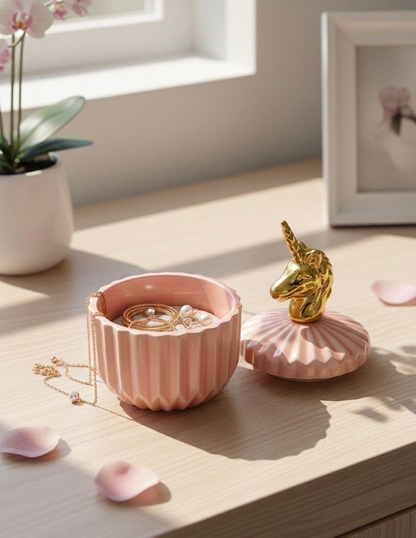 Joyero Cerámica Unicornio Gold & Pink-2