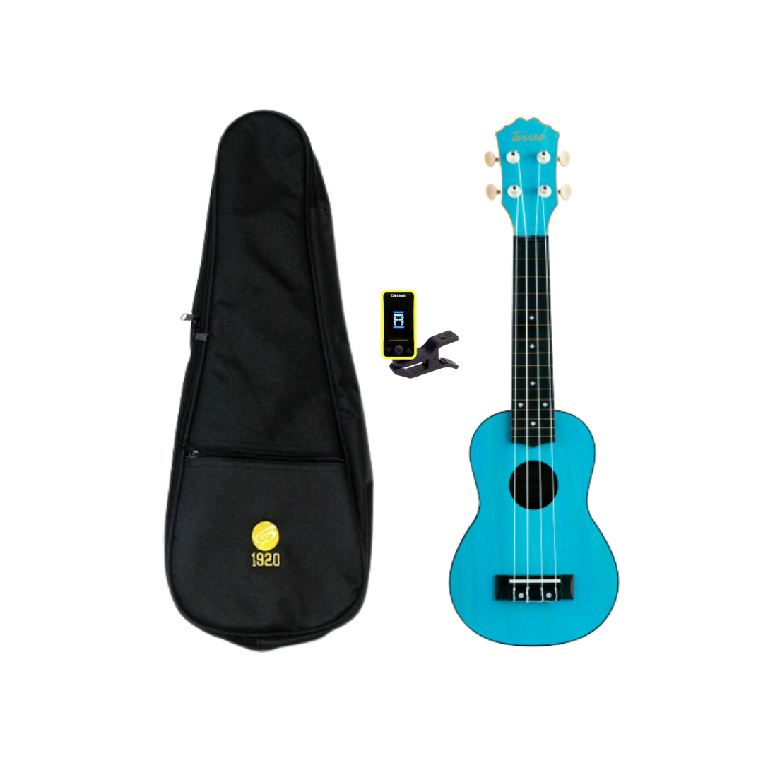 Flight Ukelele Soprano Terris Blue con funda y afinador-0