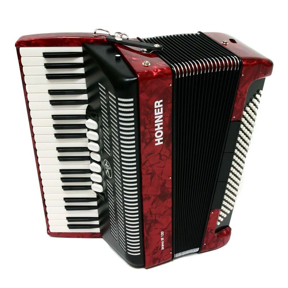 Hohner Acordeón Bravo III 120 Bajos 7 Registros Rojo-0