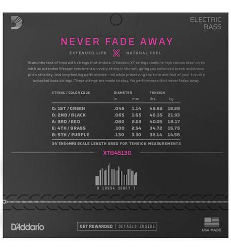 Daddario Cuerdas Bajo XT 5 Cuerdas 45-130 Long Scale-1