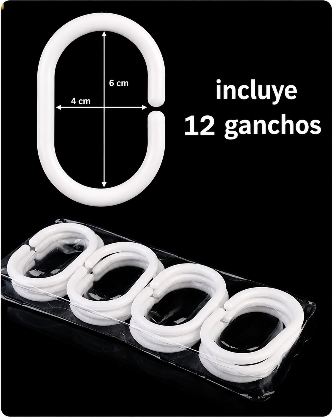 Argolla De Cortina Para Ba o Blancos 12und Ganchos Plasticos-3