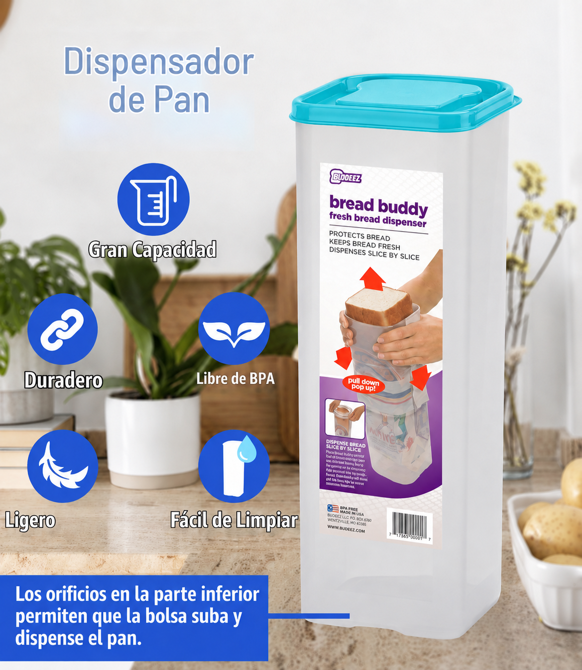 Panera De Pl stico Con Tapa Para Pan Rebanado Libre De Bpa-6