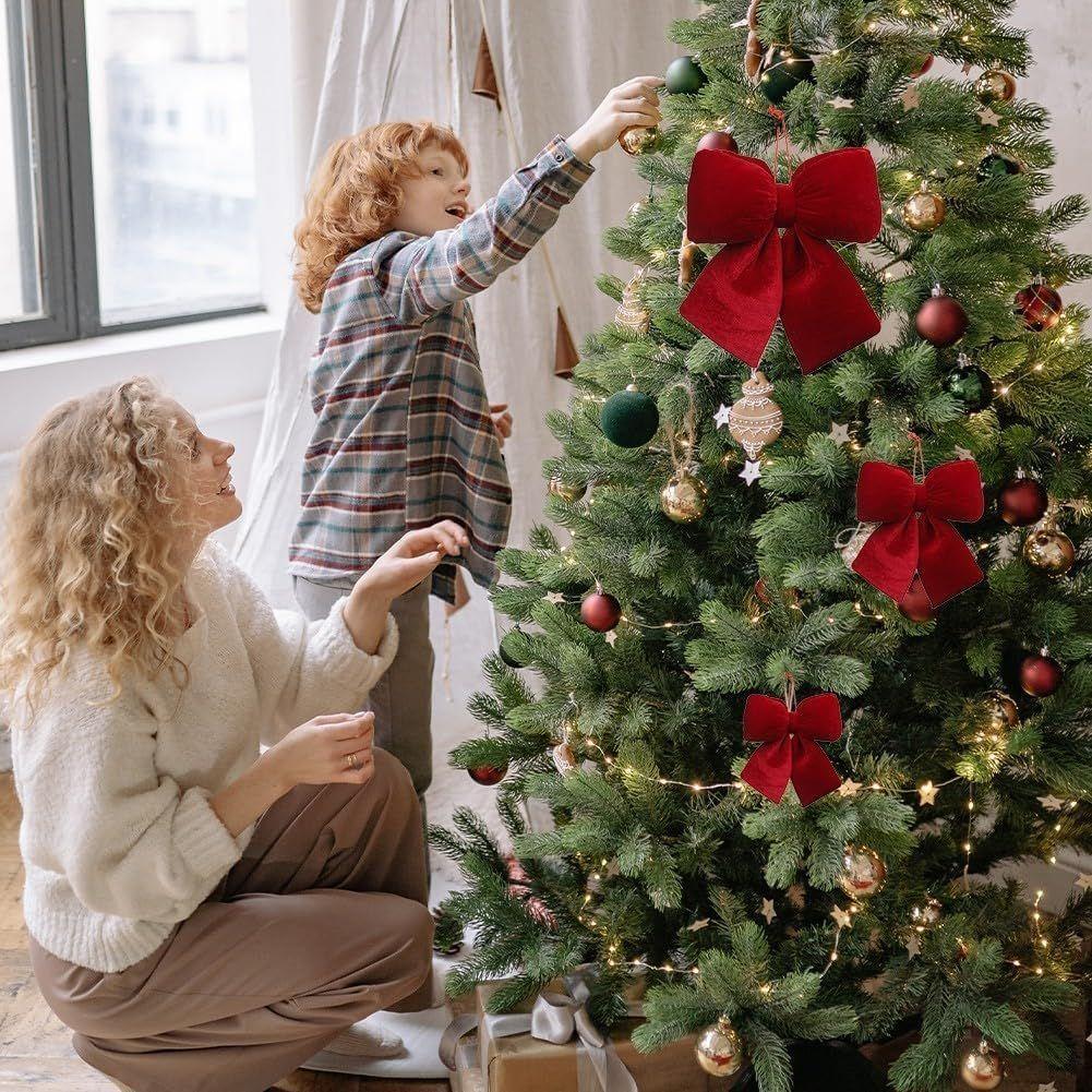 Lazos Terciopelo Para Decoración Árbol Navidad 22x28cm Rojo-3