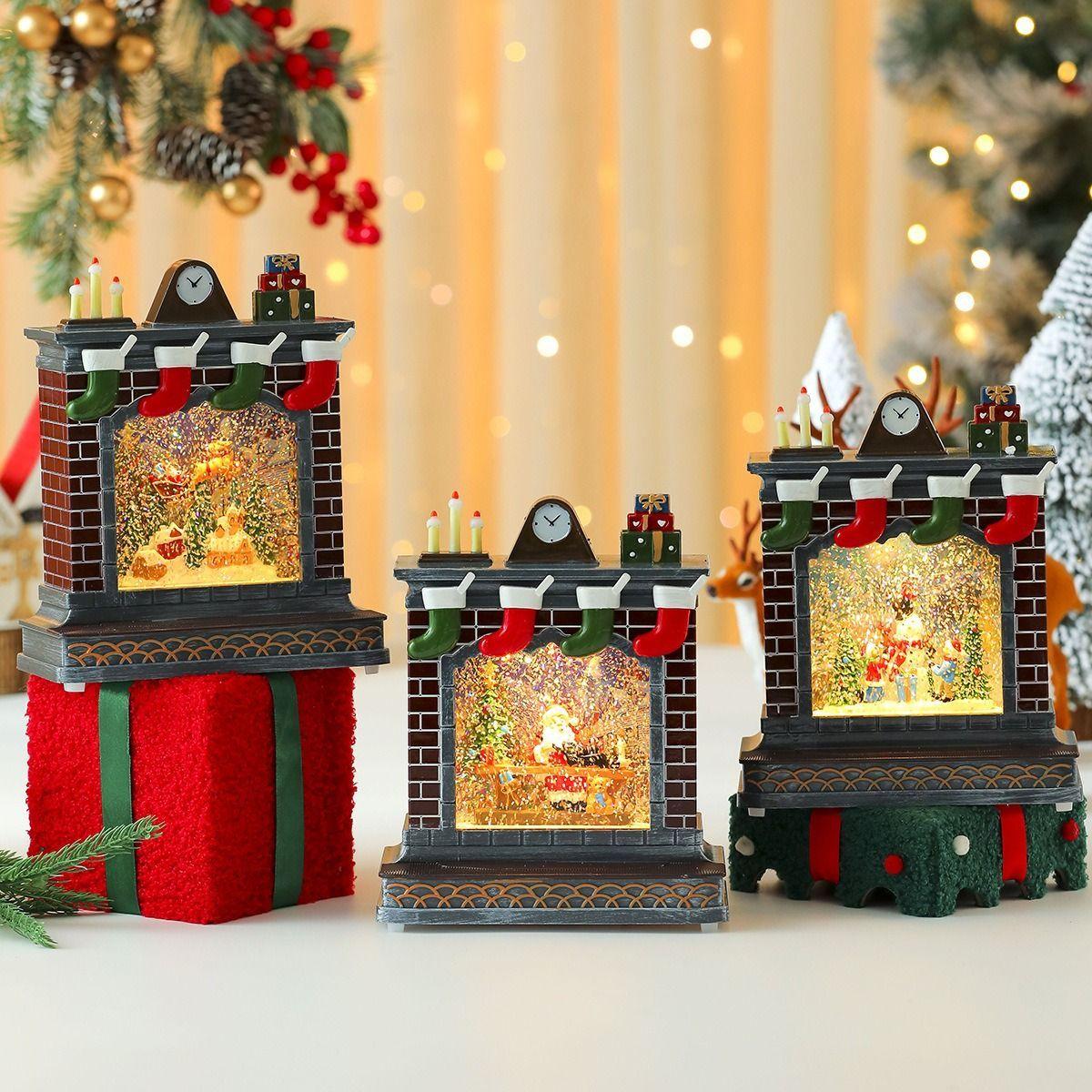 Adorno De Navidad Globo De Nieve Chimenea Con Luces Y Musica-2