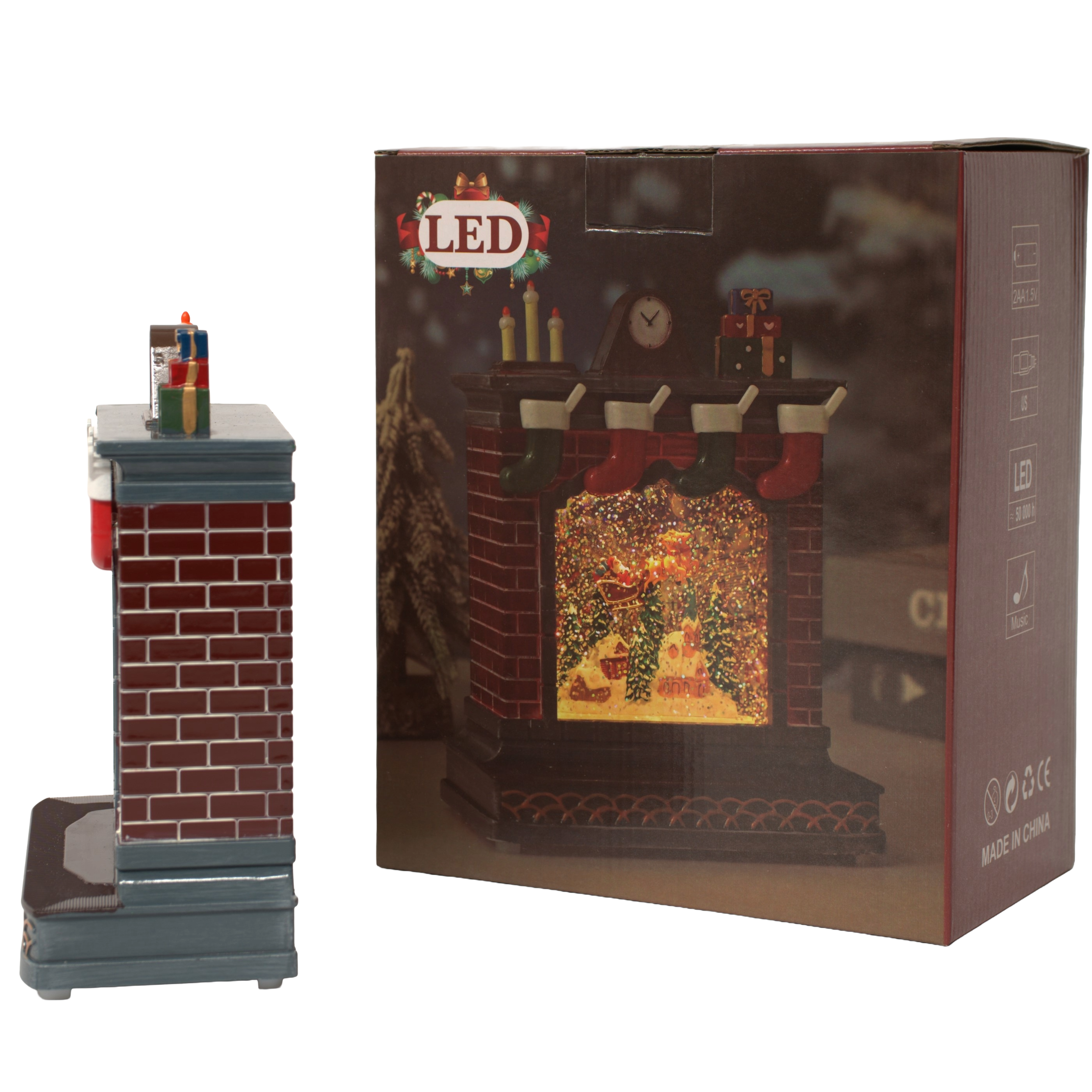 Adorno De Navidad Globo De Nieve Chimenea Con Luces Y Musica-3