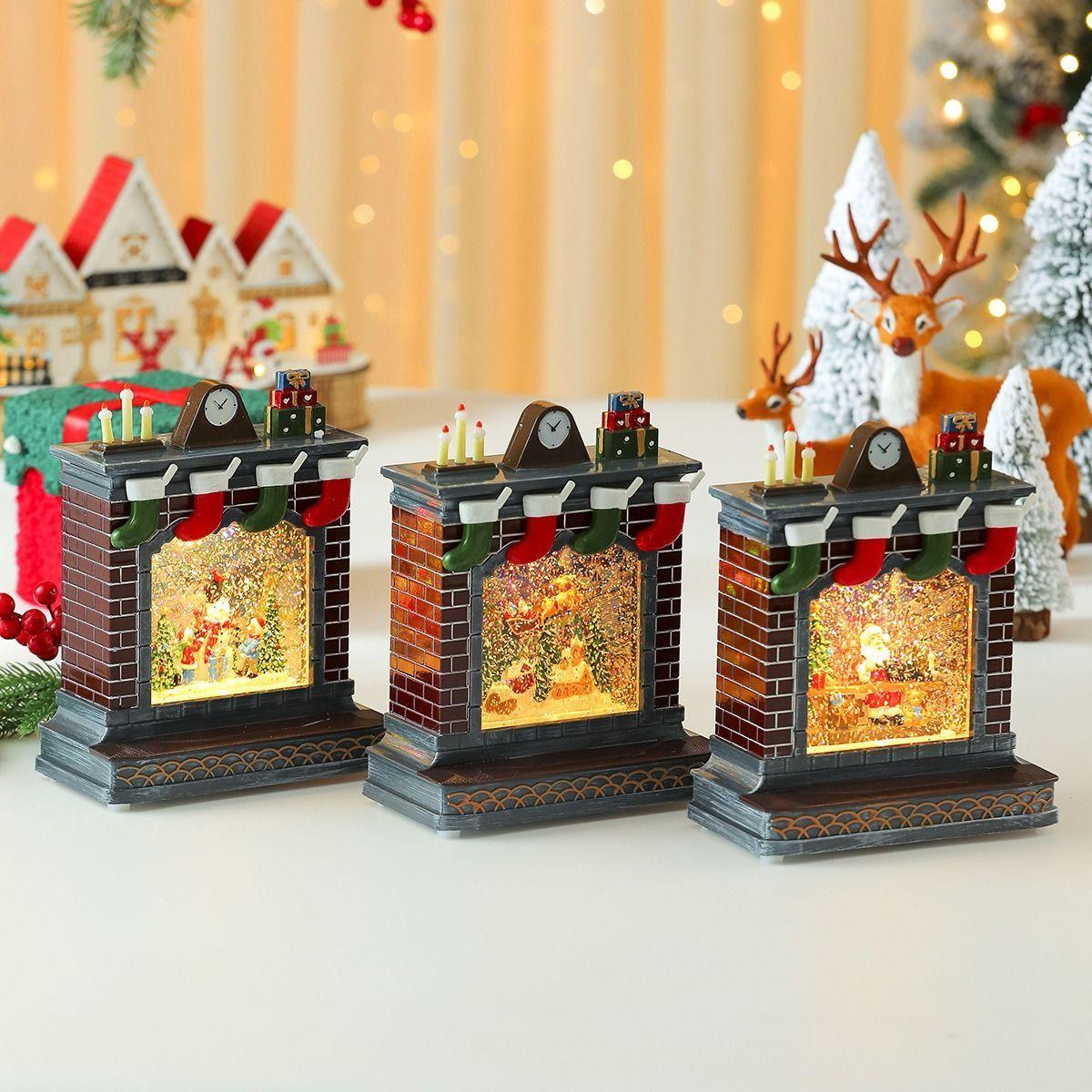 Adorno De Navidad Globo De Nieve Chimenea Con Luces Y Musica-4