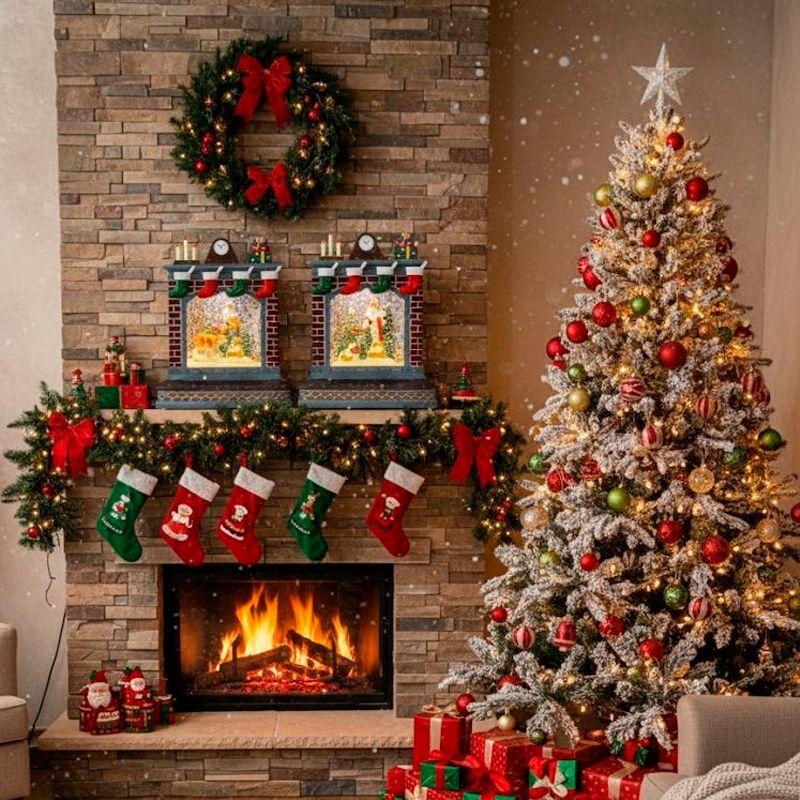 Adorno De Navidad Globo De Nieve Chimenea Con Luces Y Musica-6