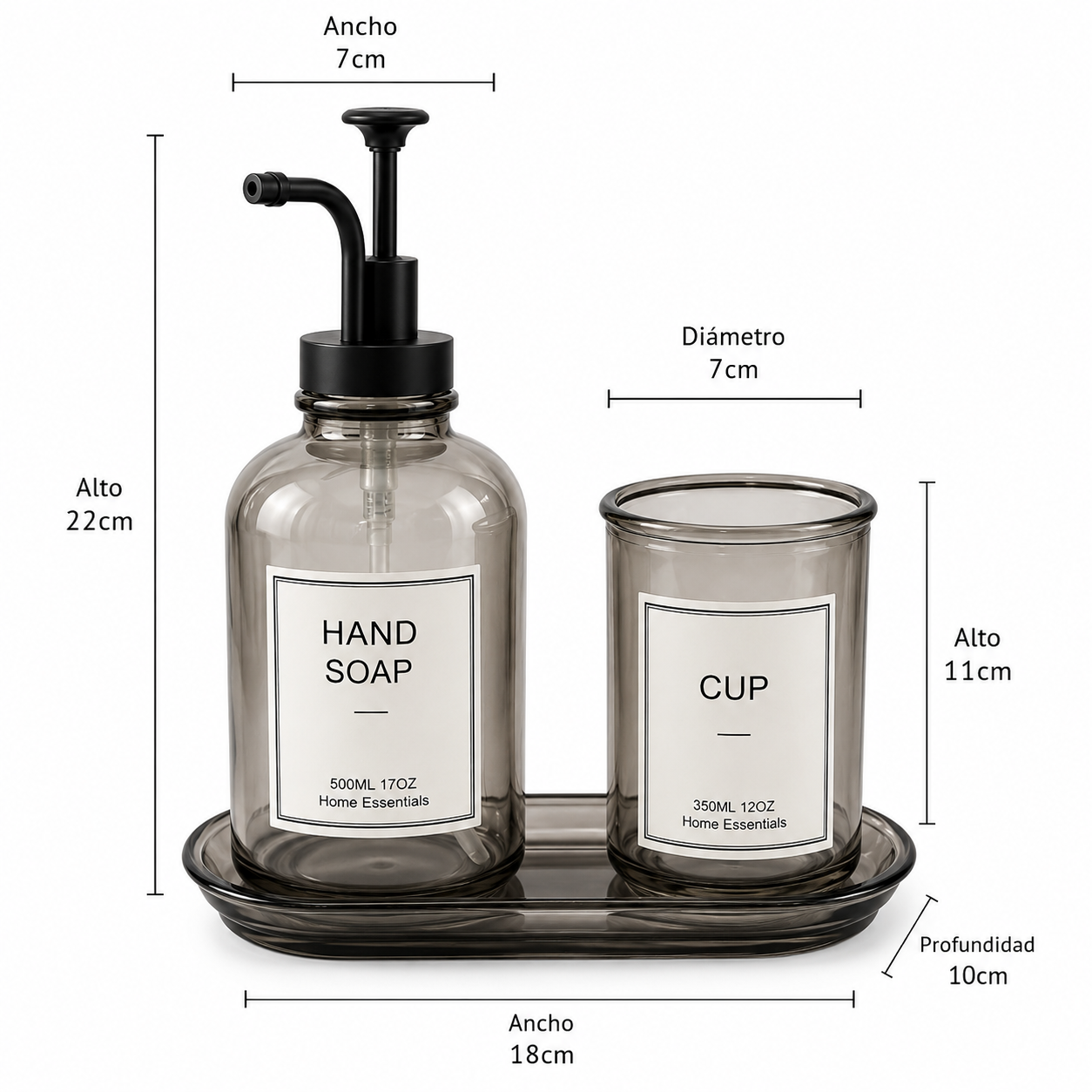 Set Dispensador De Jab n Y Vaso Vidrio Ahumado Para Ba o-5