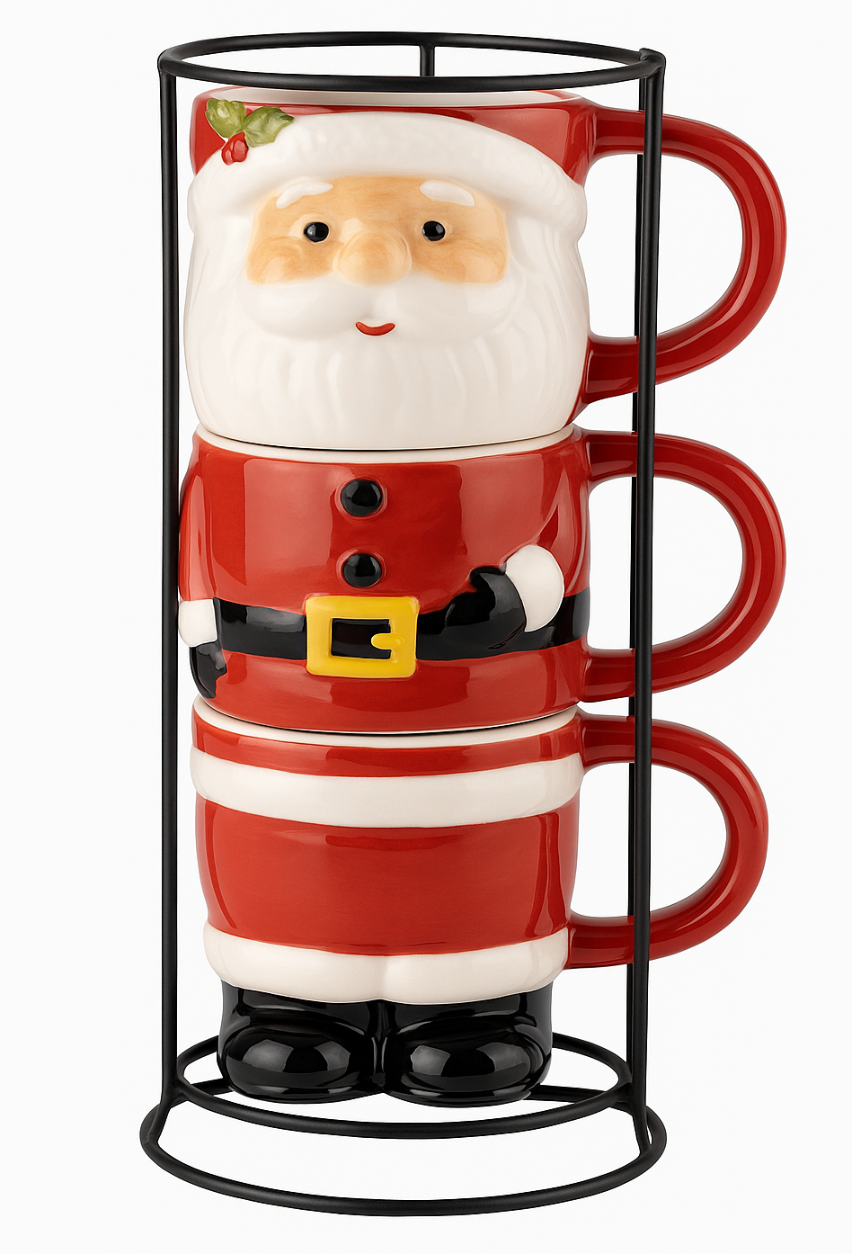 Set 3 Tazas De Cafe Mug De Viejito Pascuero Adorno Navidad Rojo-0