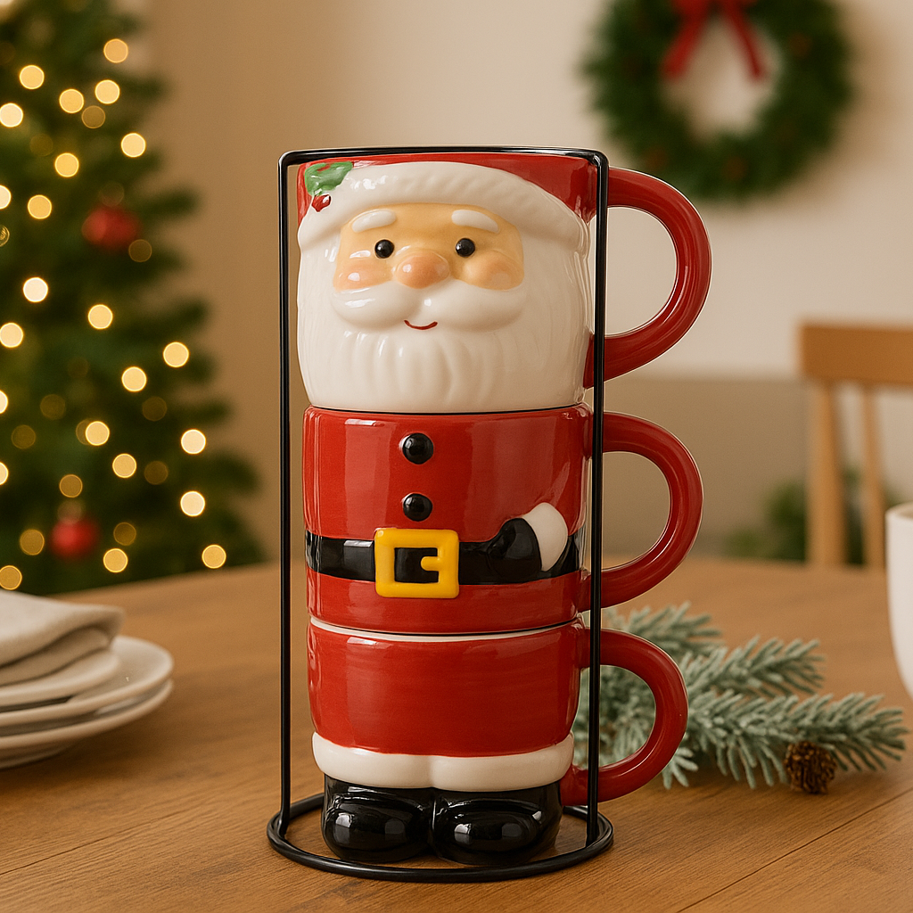 Set 3 Tazas De Cafe Mug De Viejito Pascuero Adorno Navidad Rojo-1