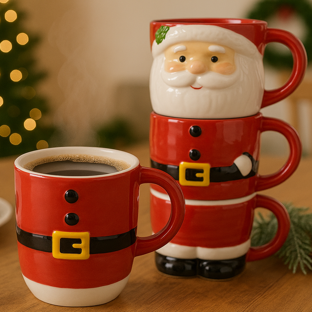 Set 3 Tazas De Cafe Mug De Viejito Pascuero Adorno Navidad Rojo-2