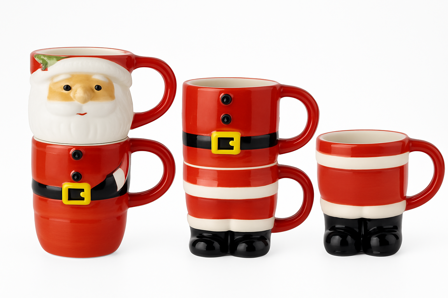Set 3 Tazas De Cafe Mug De Viejito Pascuero Adorno Navidad Rojo-3